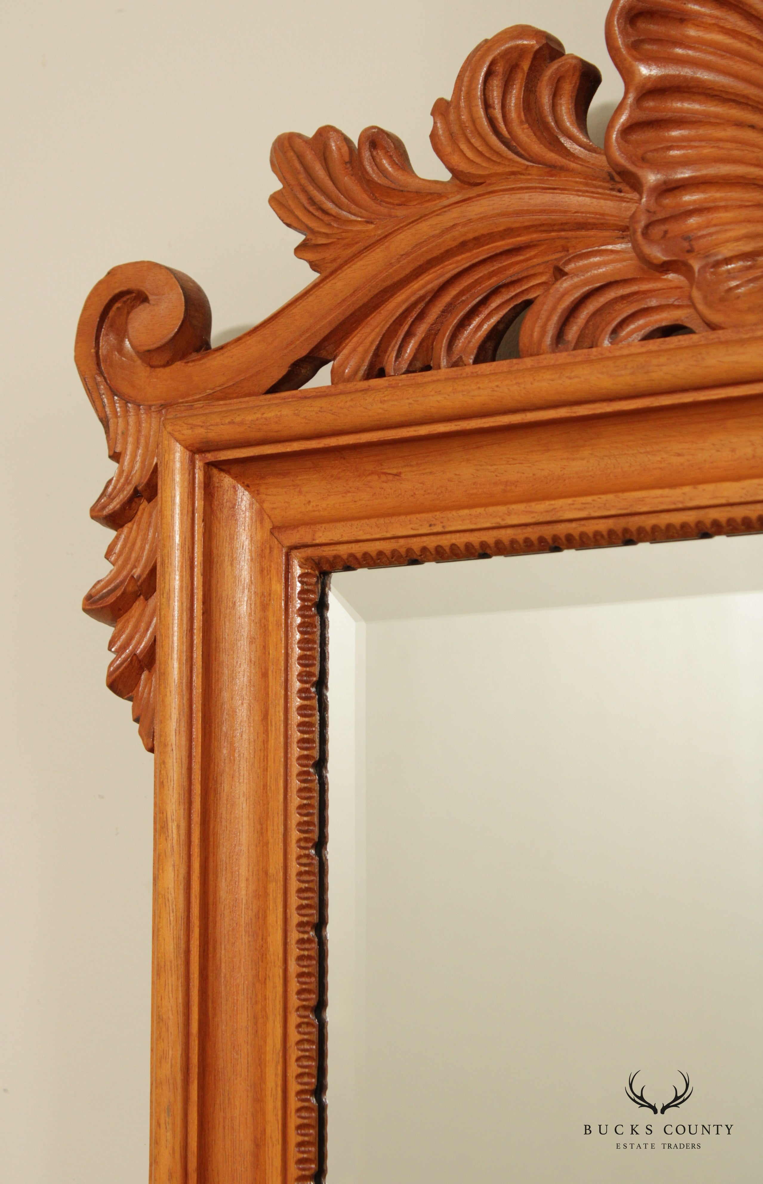 La Barge Rococo Style Italian Fruitwood Shell Carved Beveled Mirror