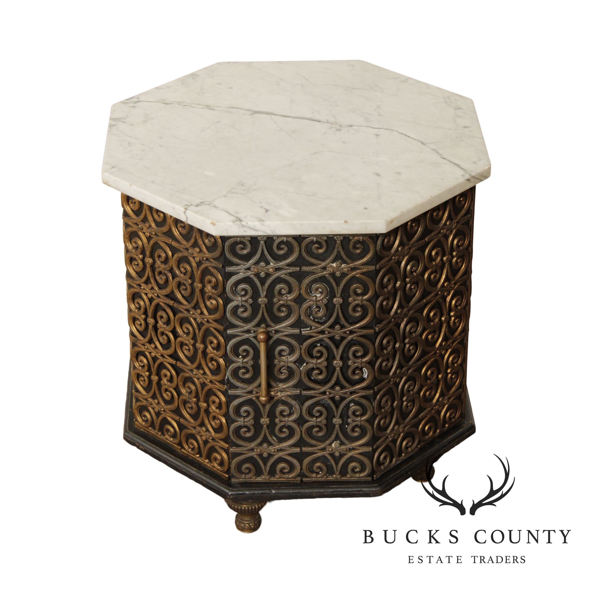 Italian Hollywood Regency Marble Top Side Table