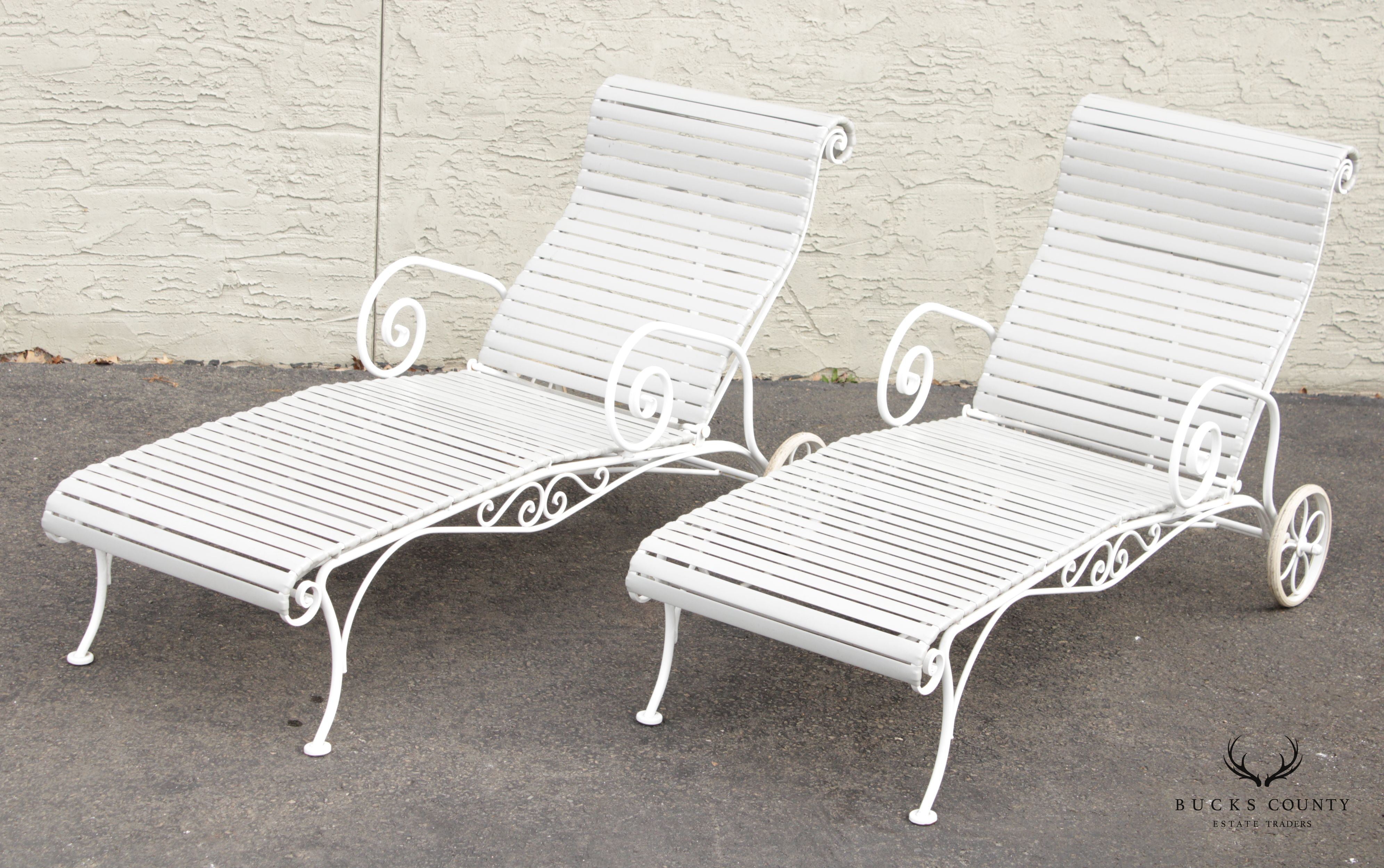 Vintage Scrolled Iron Pair of Patio Chaise Lounges (A)