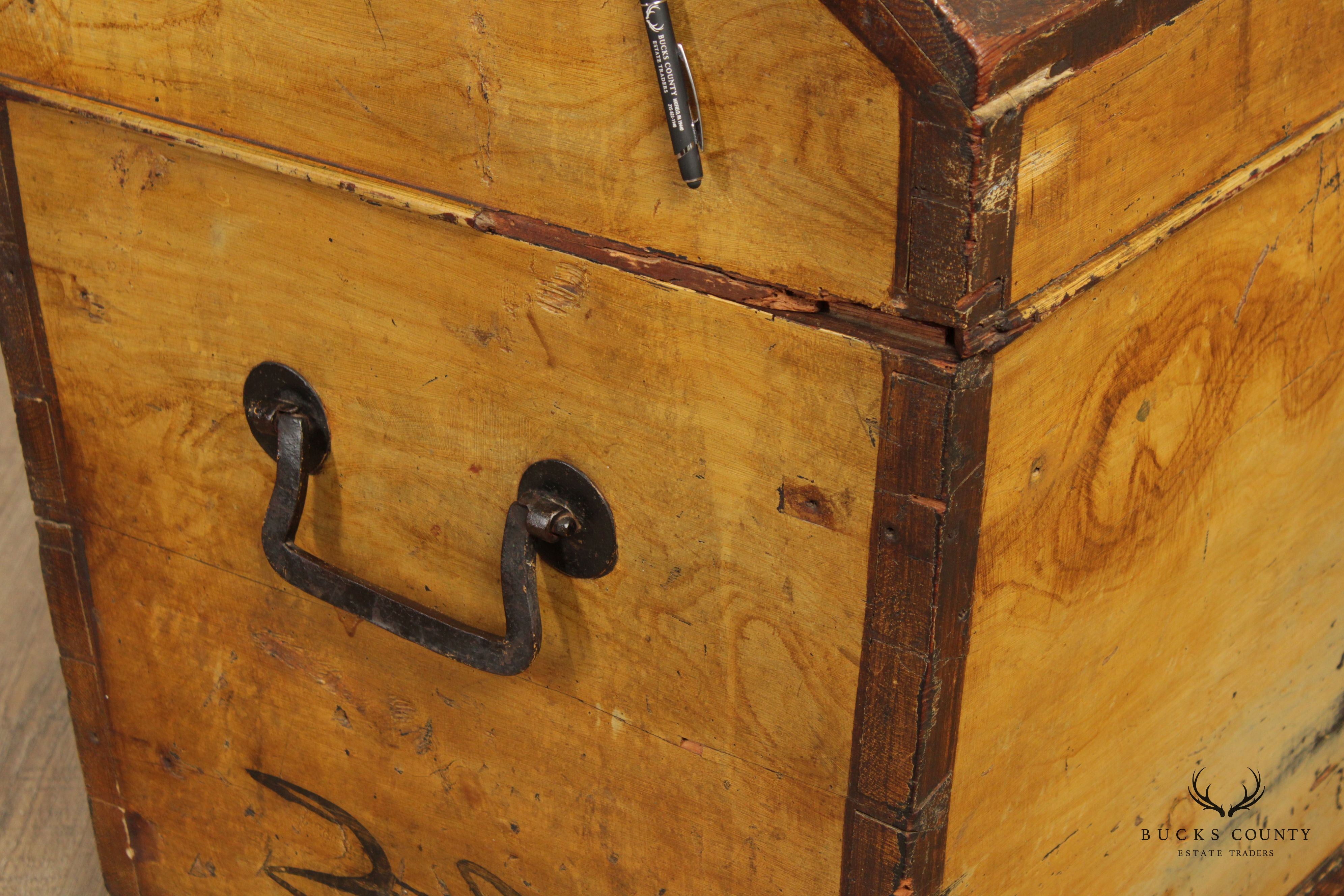 Antique Grain Painted Pine Blanket Chest