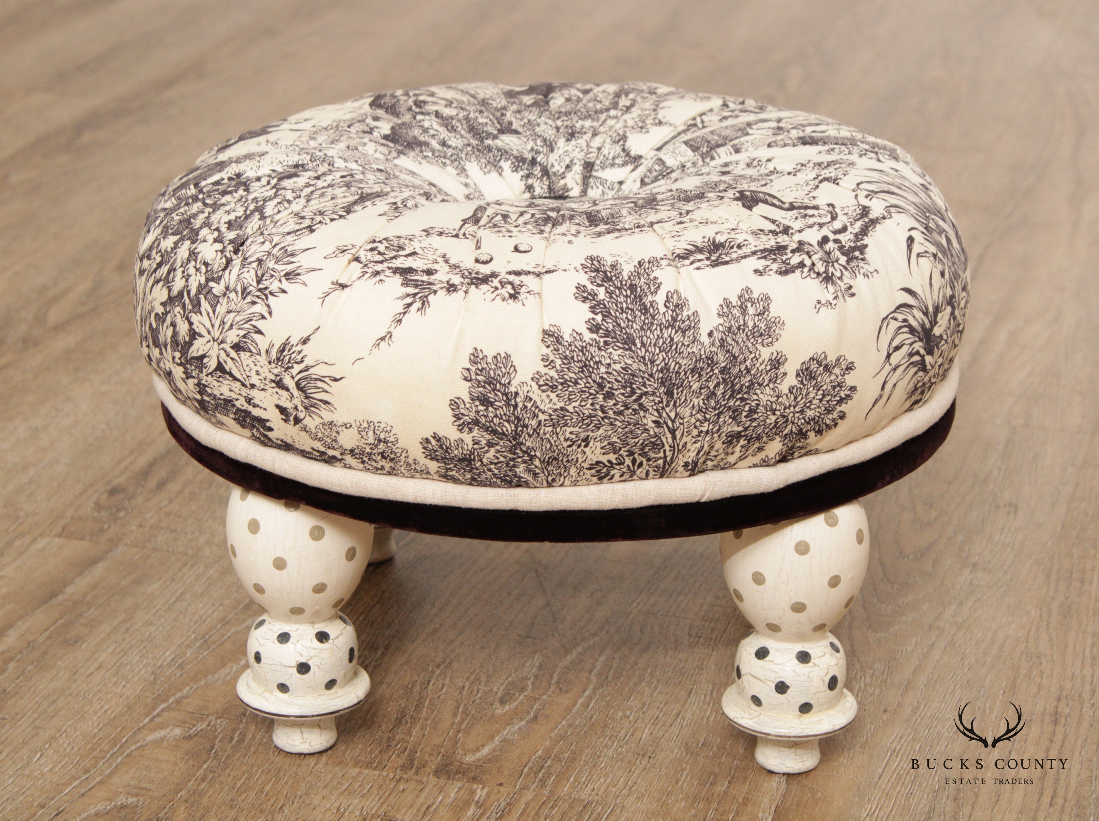 Blue Star Design French Toile Round Foot Stool