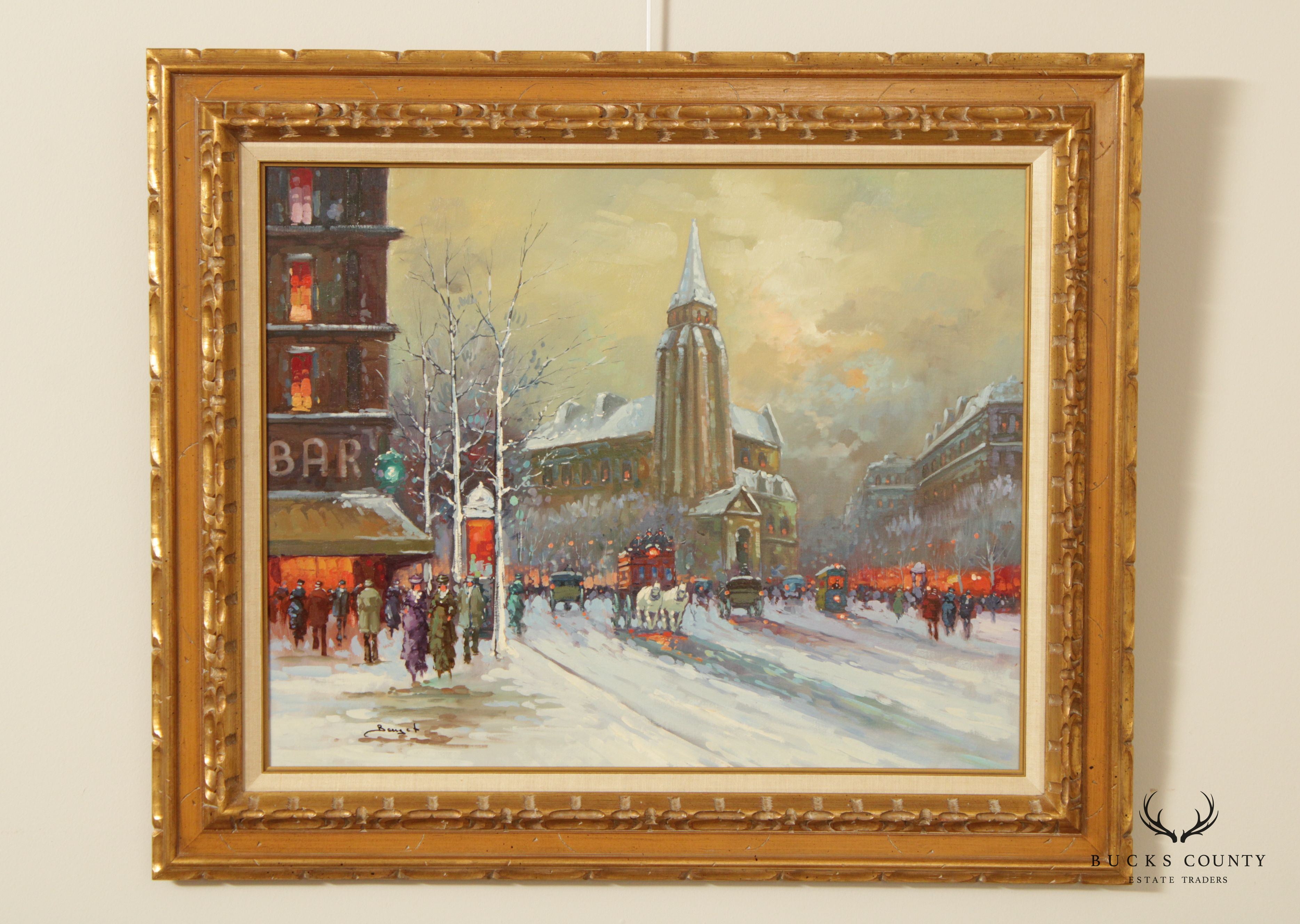 Vintage 20th C. Impressionist Style Paris Original Painted, Signed Bouget