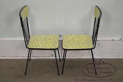 Mid-Century Modern Wrought Iron & Formica Childs Table & 2 Chair Kitchen Set