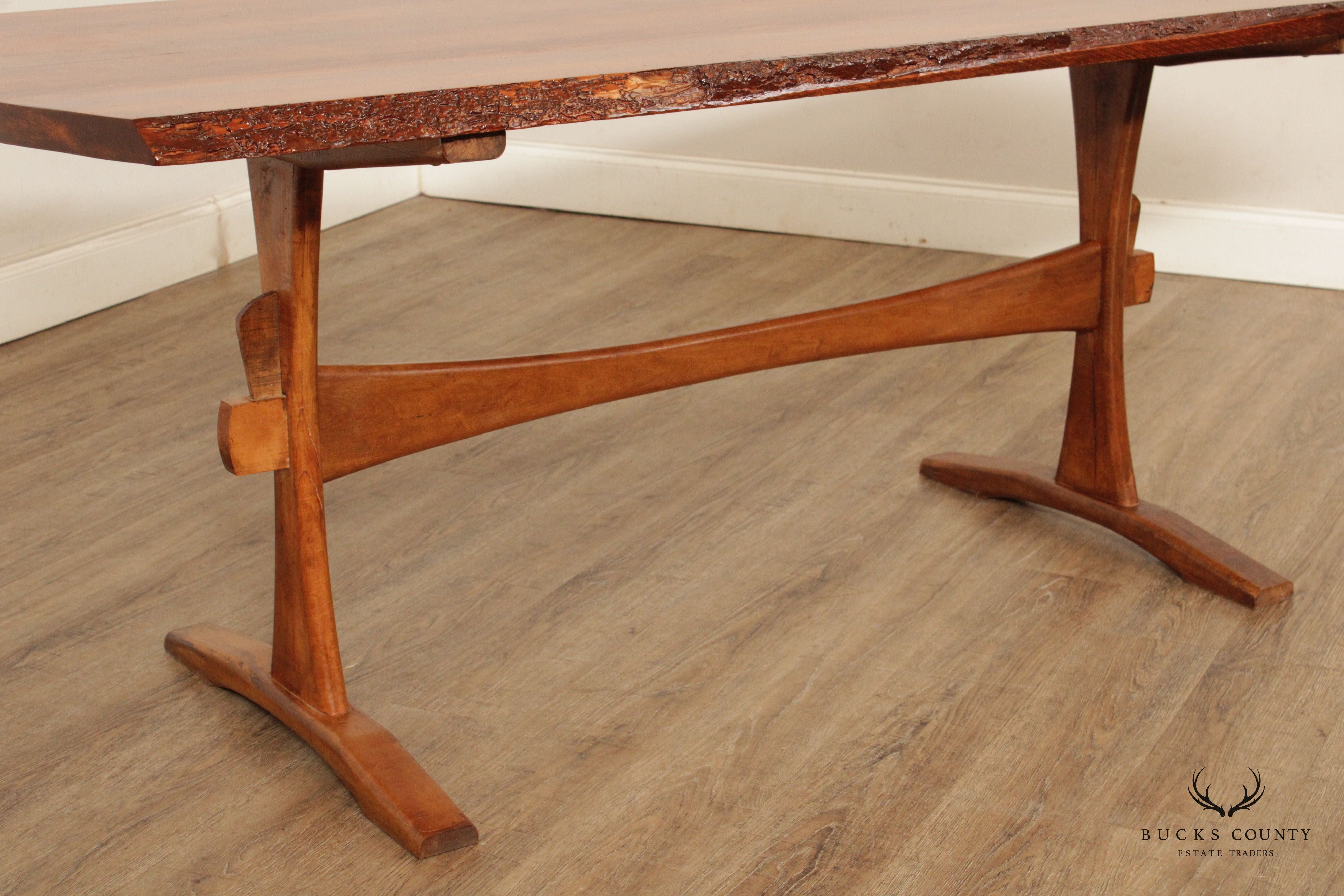 Rustic Live Edge Pine Trestle Dining Table