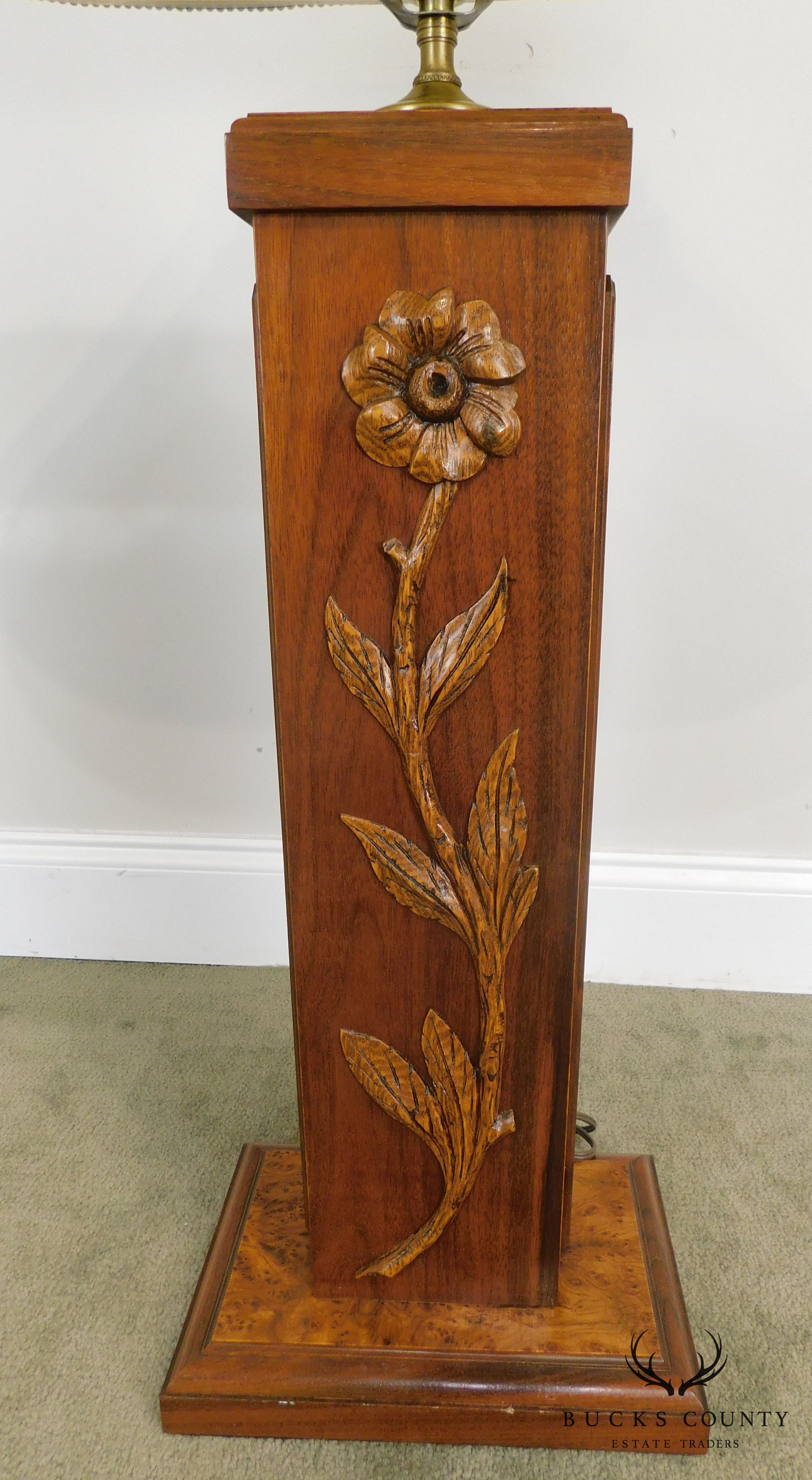 Vintage Hand Carved Rose Flower Mixed Wood Lamp