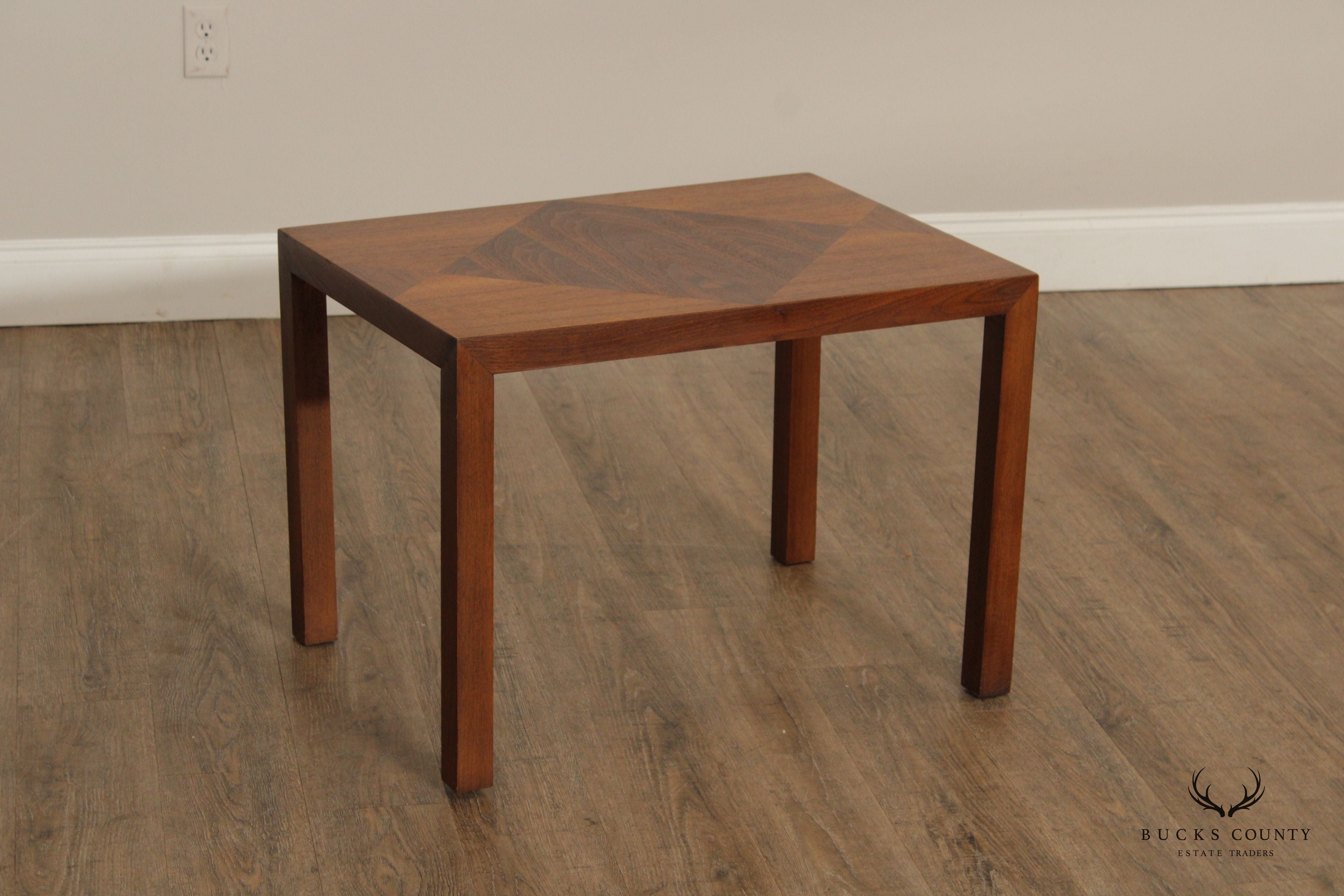 LANE MID CENTURY MODERN INLAID PARSONS STYLE SQUARE WALNUT SIDE TABLE