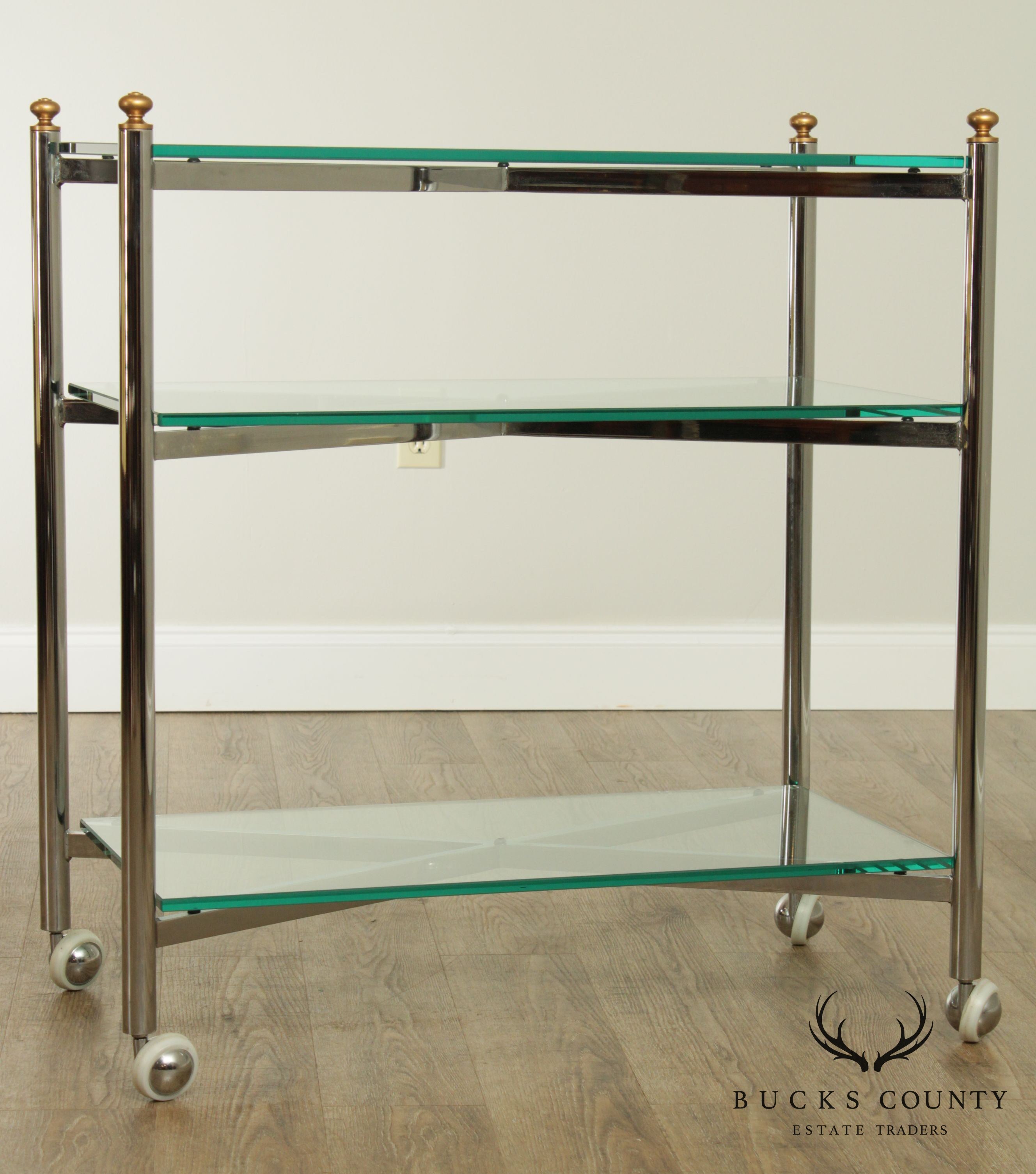 Directoire Style Vintage Chrome And Glass 3 Tier Bar Cart