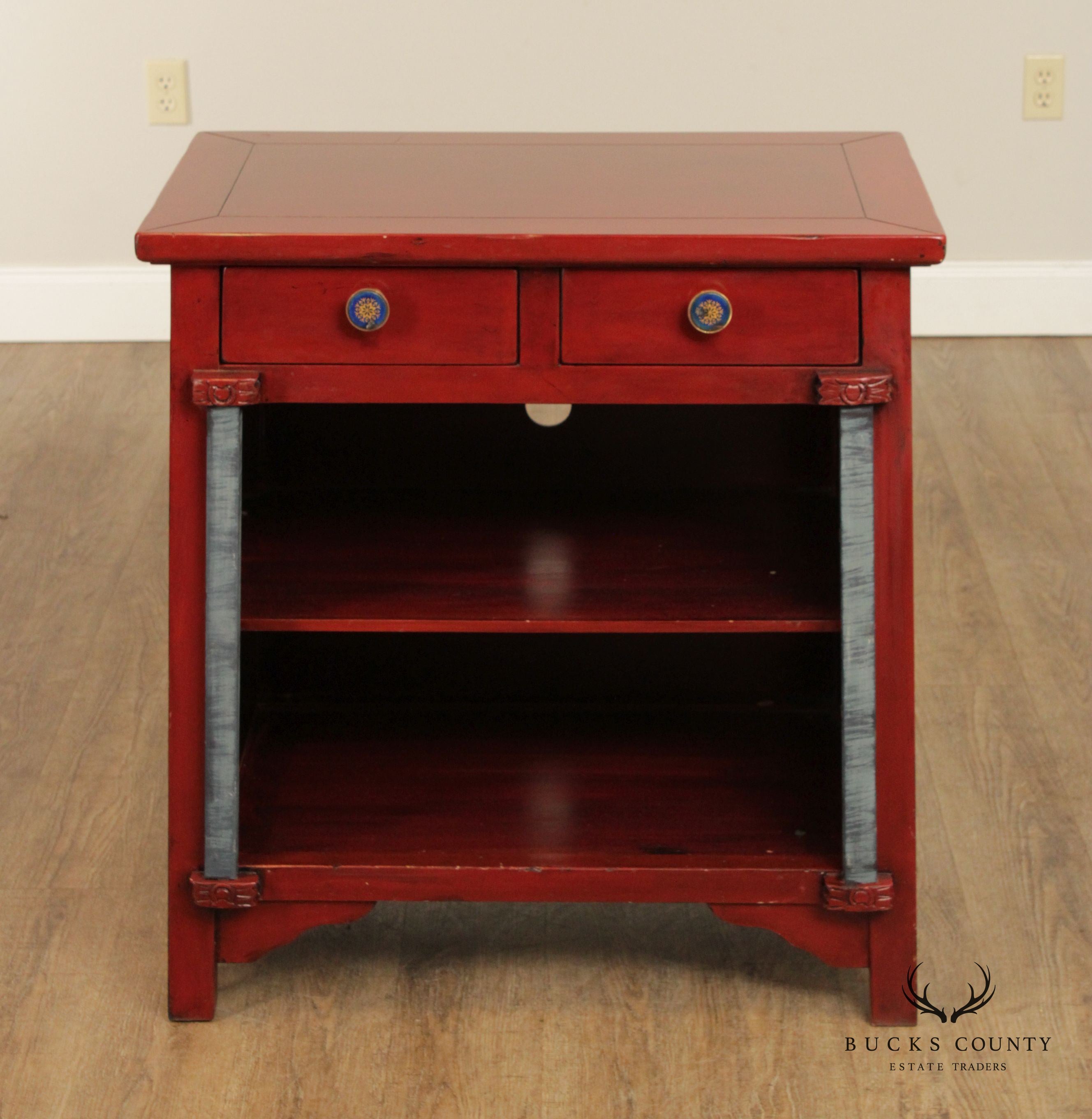 Custom Crafted Red Painted Two-Drawer Server or Media Cabinet