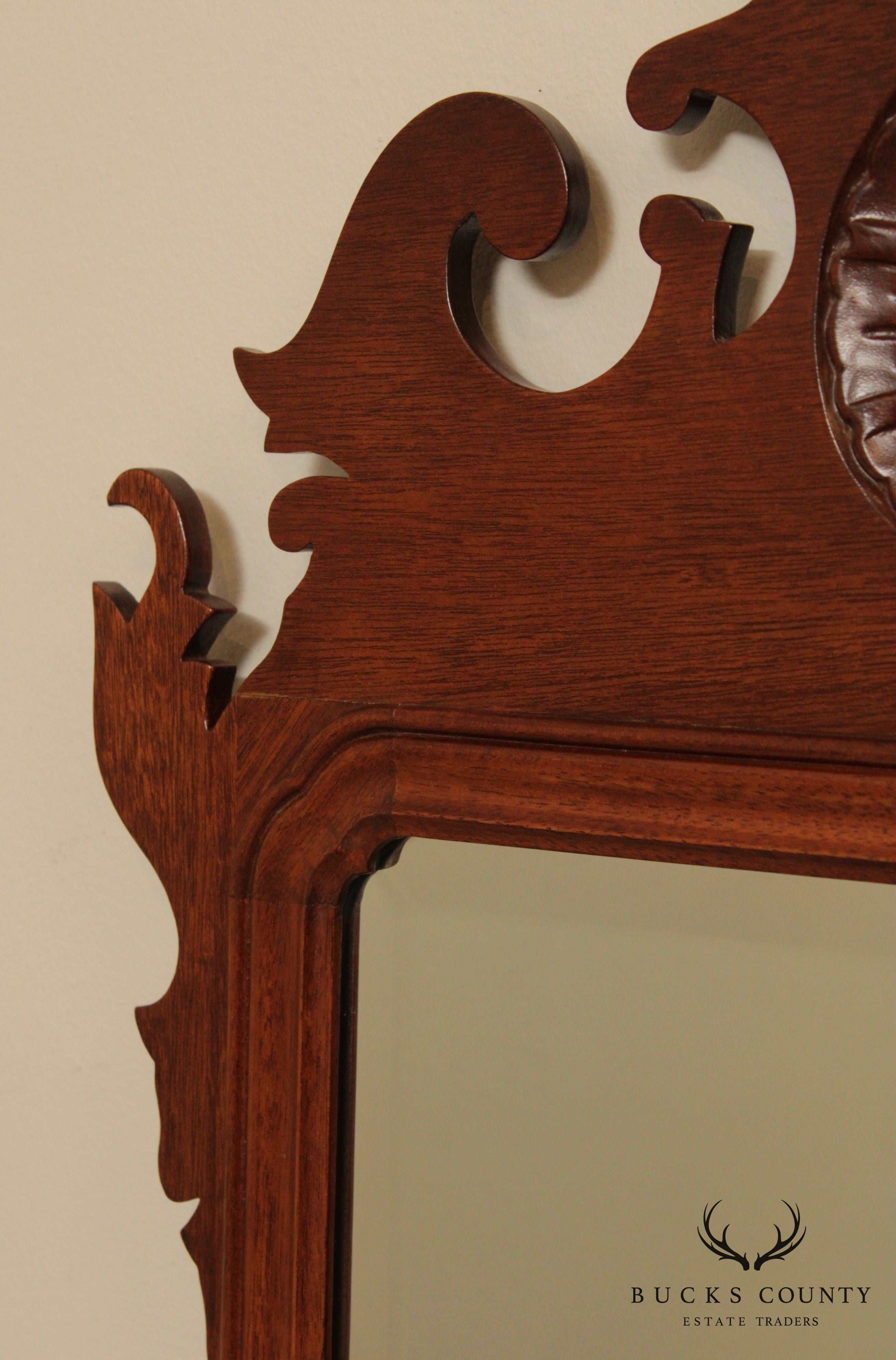 Chippendale Style Custom Crafted Solid Mahogany Shell Carved Beveled Mirror