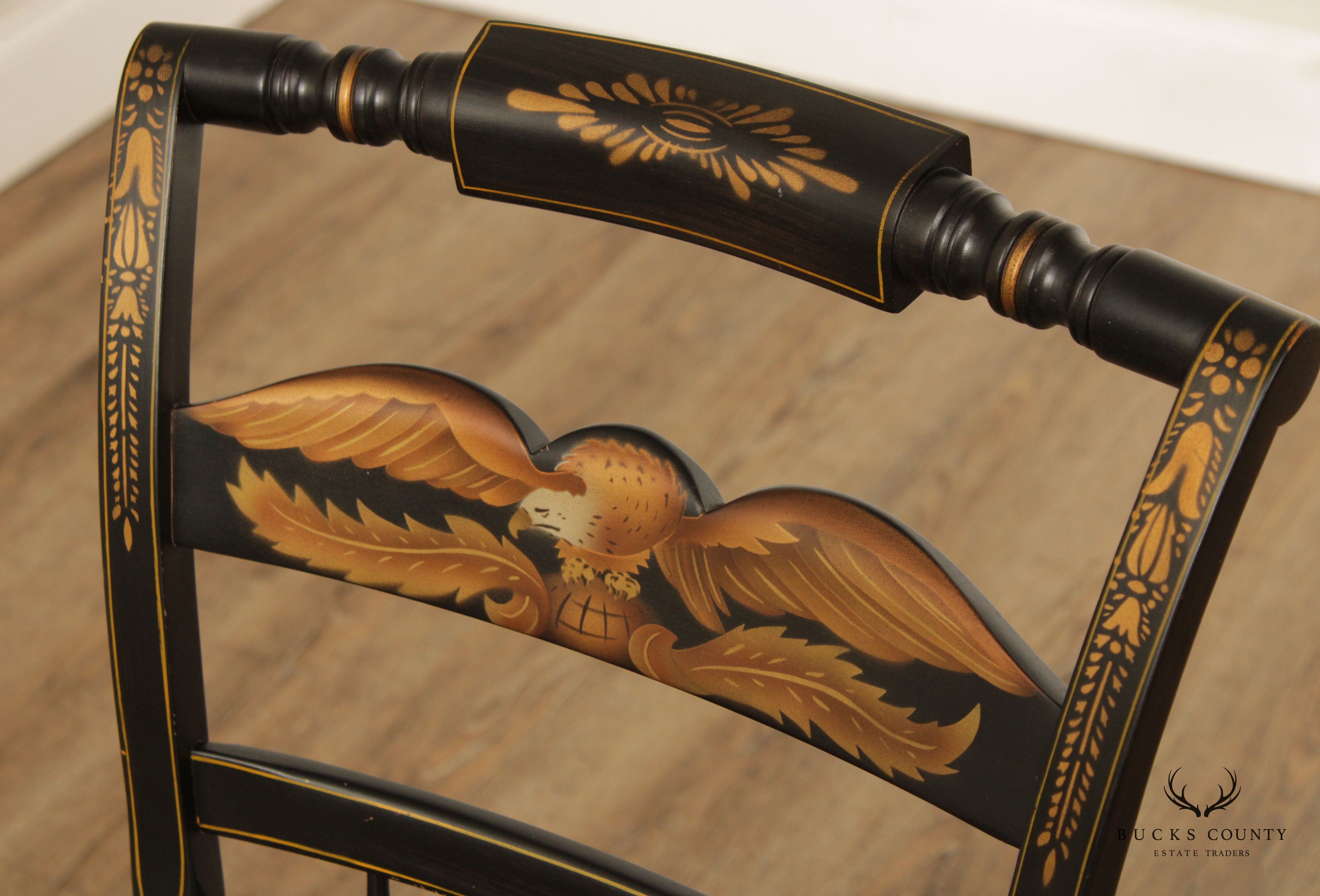 L. Hitchcock Vintage Black and Gold Painted Eagle Chair