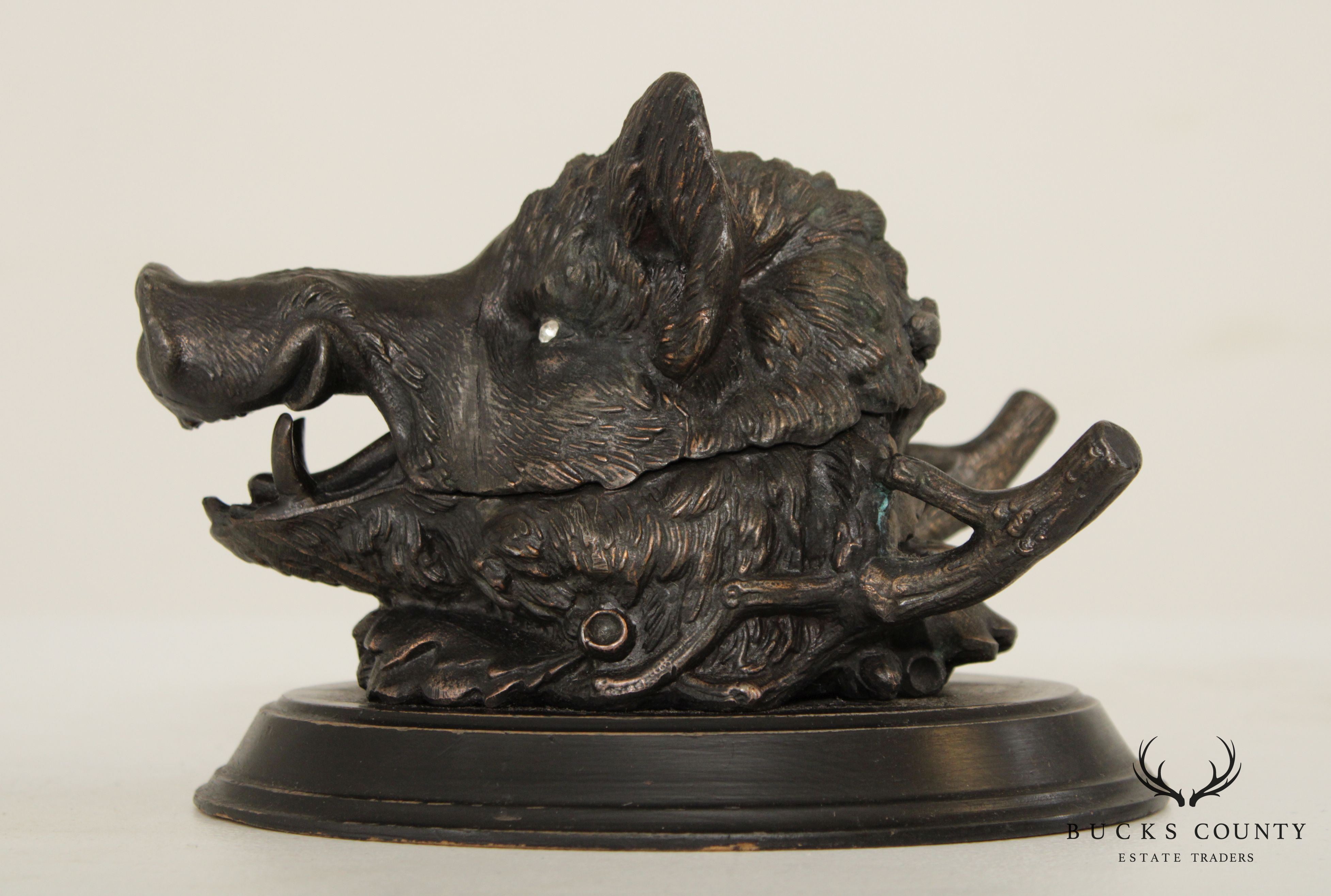 Antique French Boar's Head Inkwell