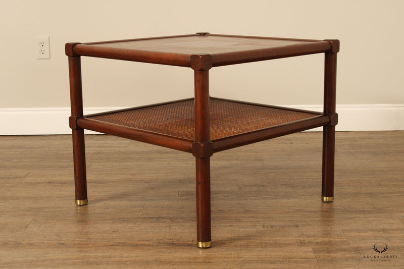 Baker Mid Century Modern Two-Tier Caned End Table