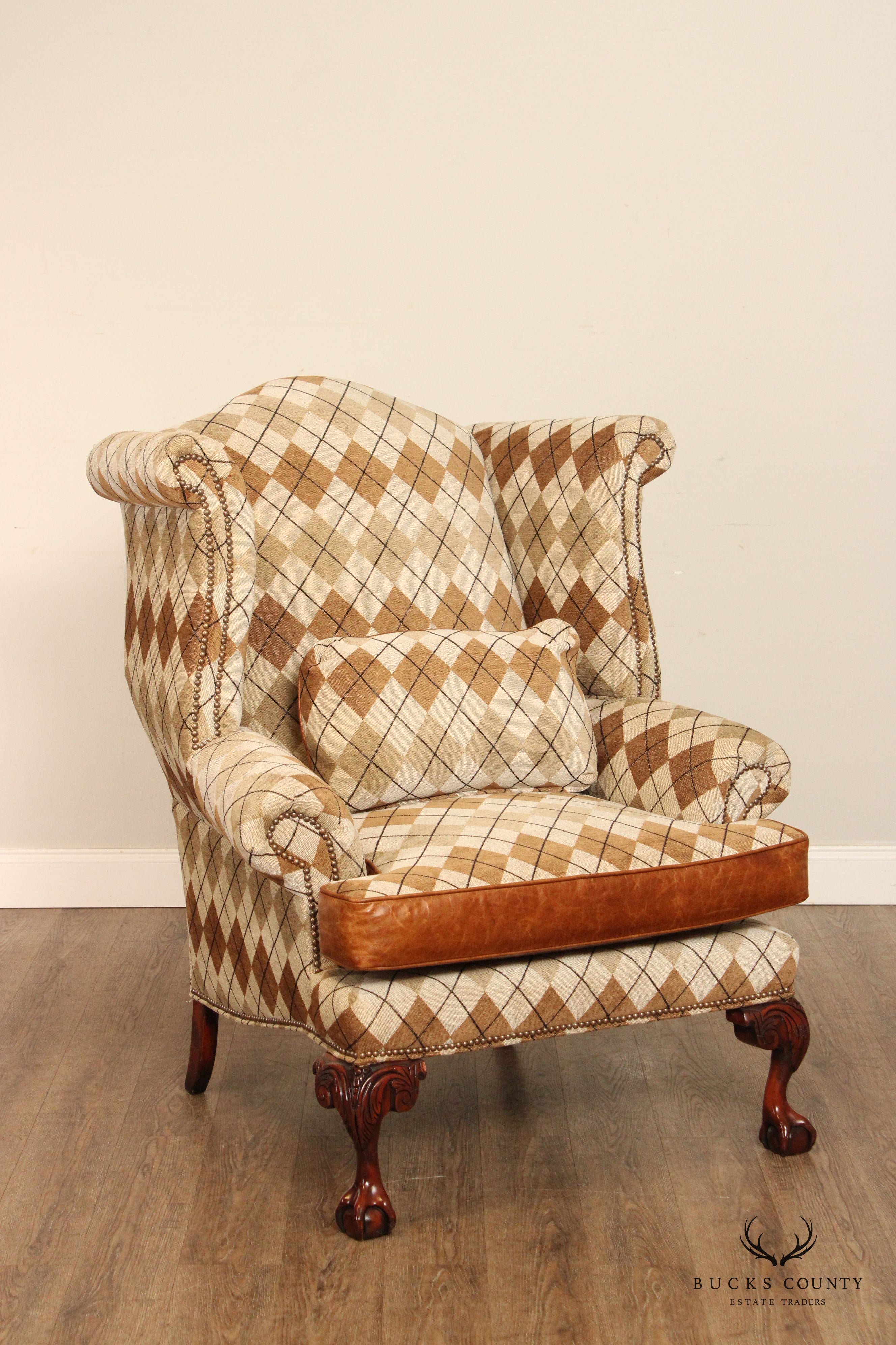 Old Hickory Tannery Ball and Claw Foot Wingback Armchair