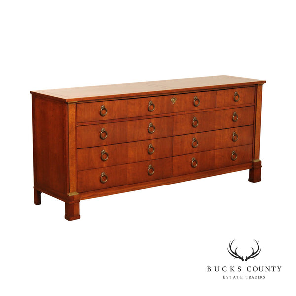 Baker French Empire Neoclassical Style Cherry Long Chest of Drawers