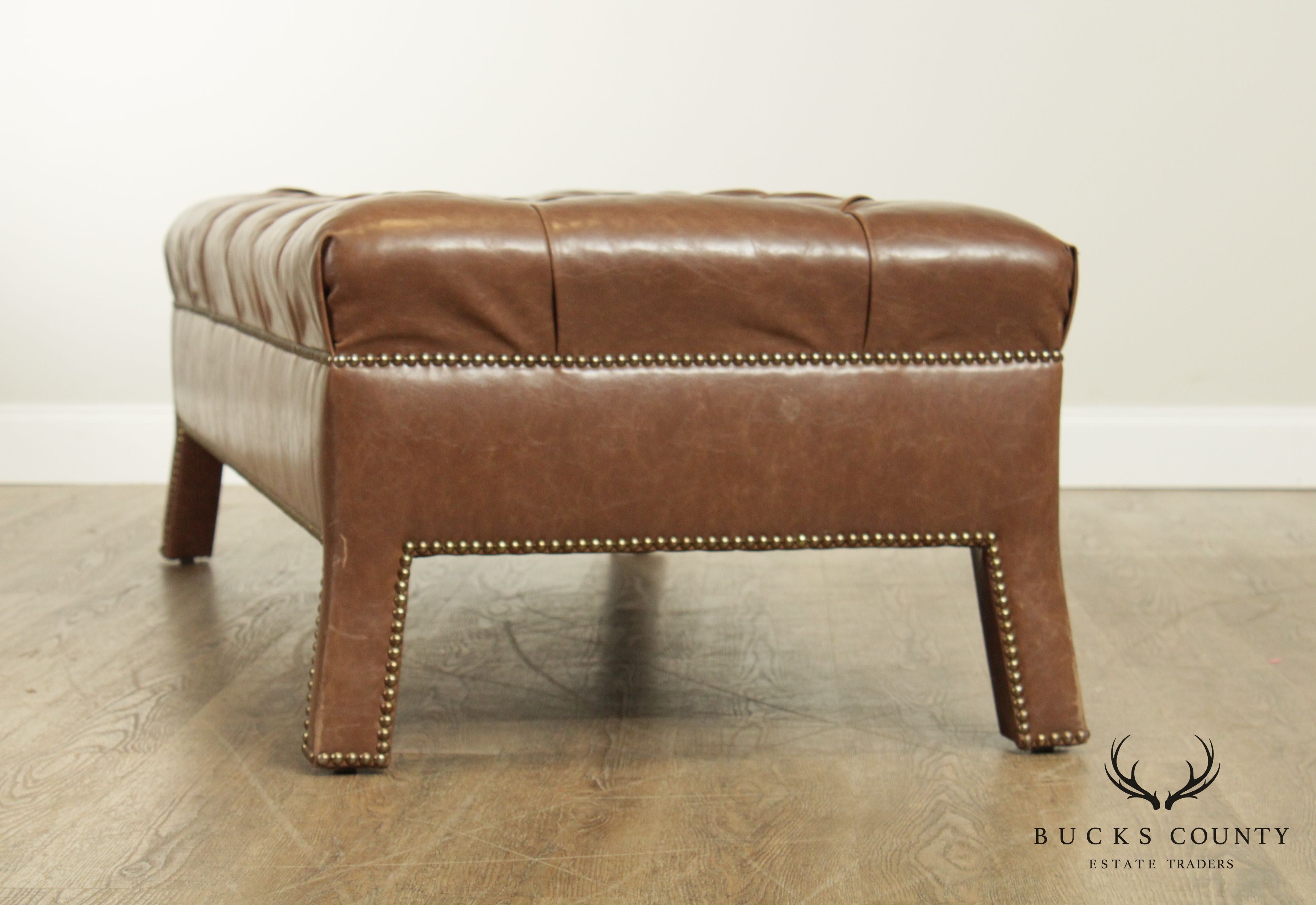 Custom Quality Brown Leather Tufted Long Bench