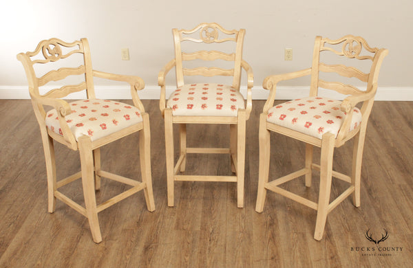Country French Style Set 3 Rooster Carved Barstools