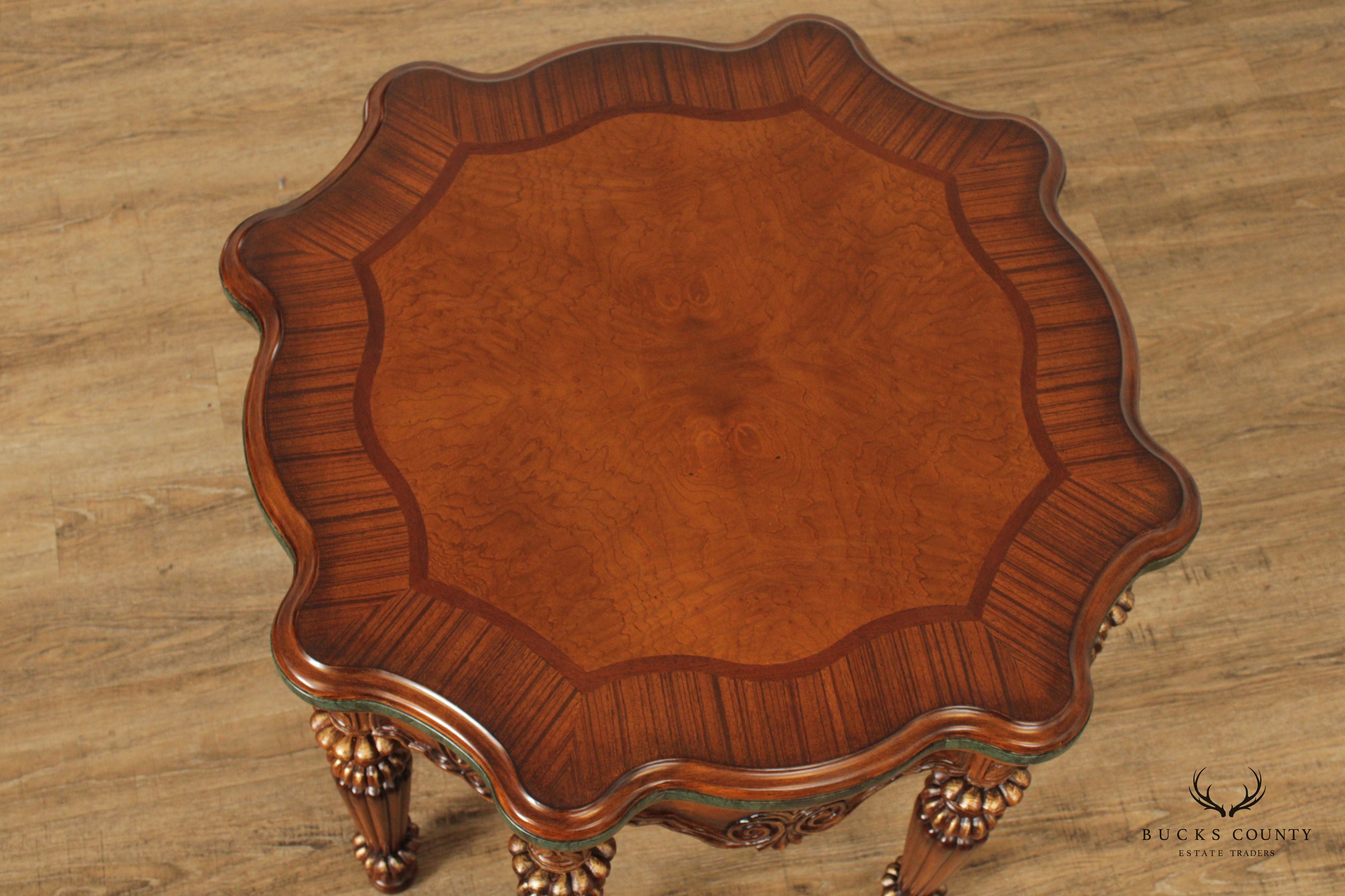 Quality  Louis XVI Style Inlaid Burl Wood Accent Table