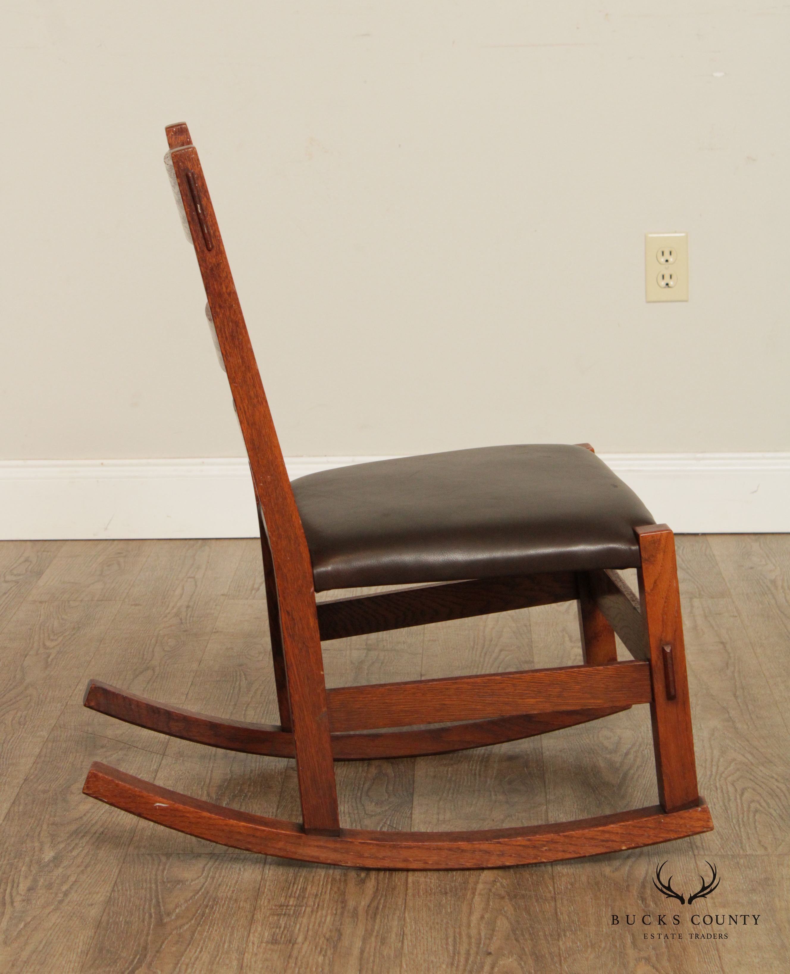 Mission Antique Oak and Leather Children's Rocking Chair