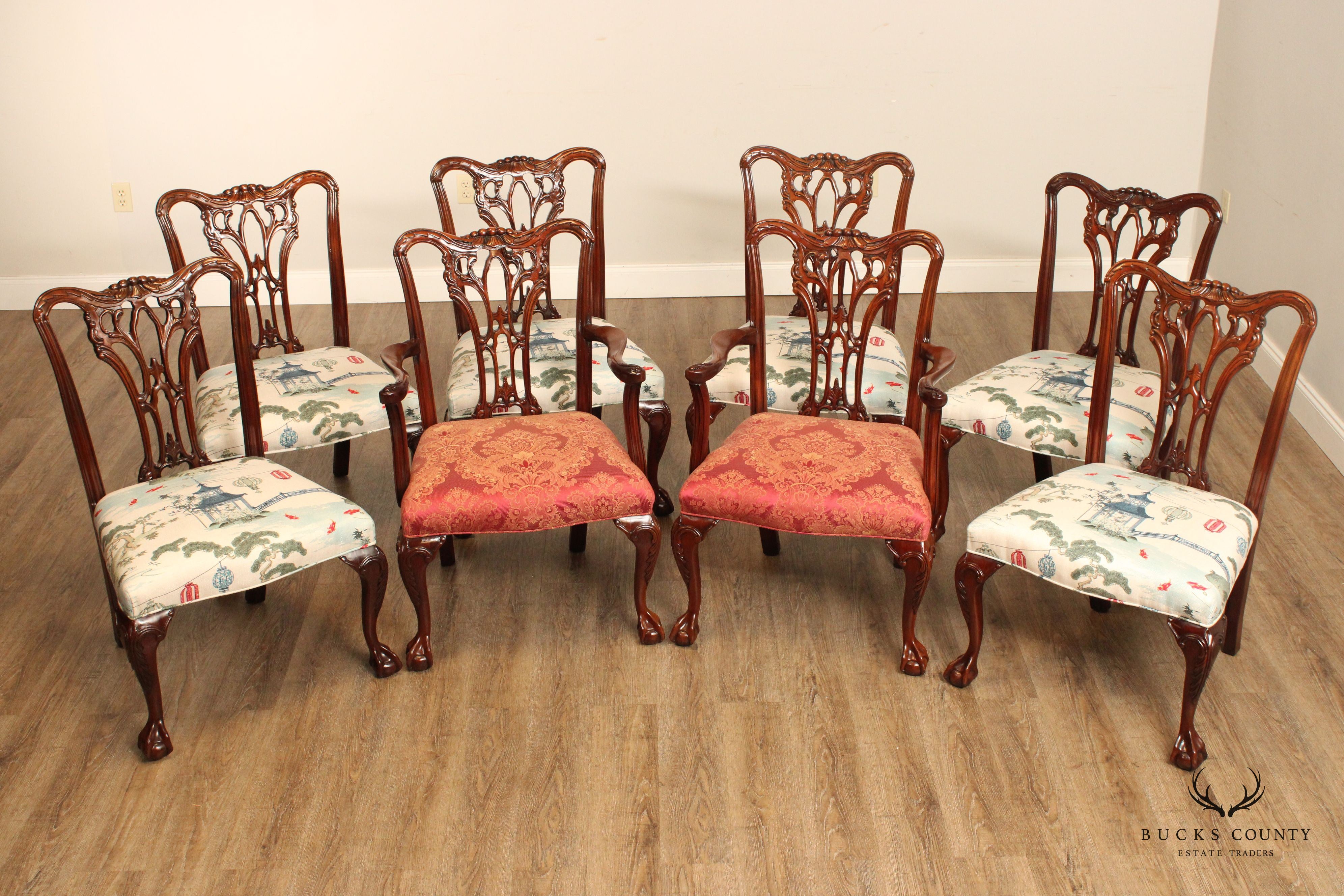 Wellington Hall Chippendale Style Set Eight Mahogany Dining Chairs