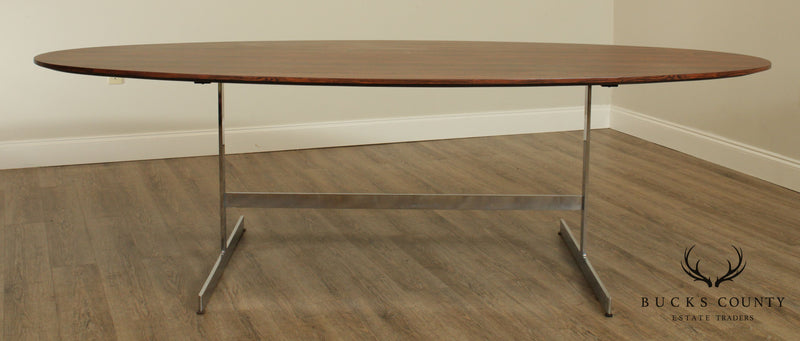 Mid Century Modern 96" Oval Faux Rosewood Chrome Base Dining Table