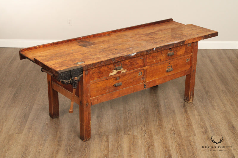Large Antique Industrial Wood Workbench