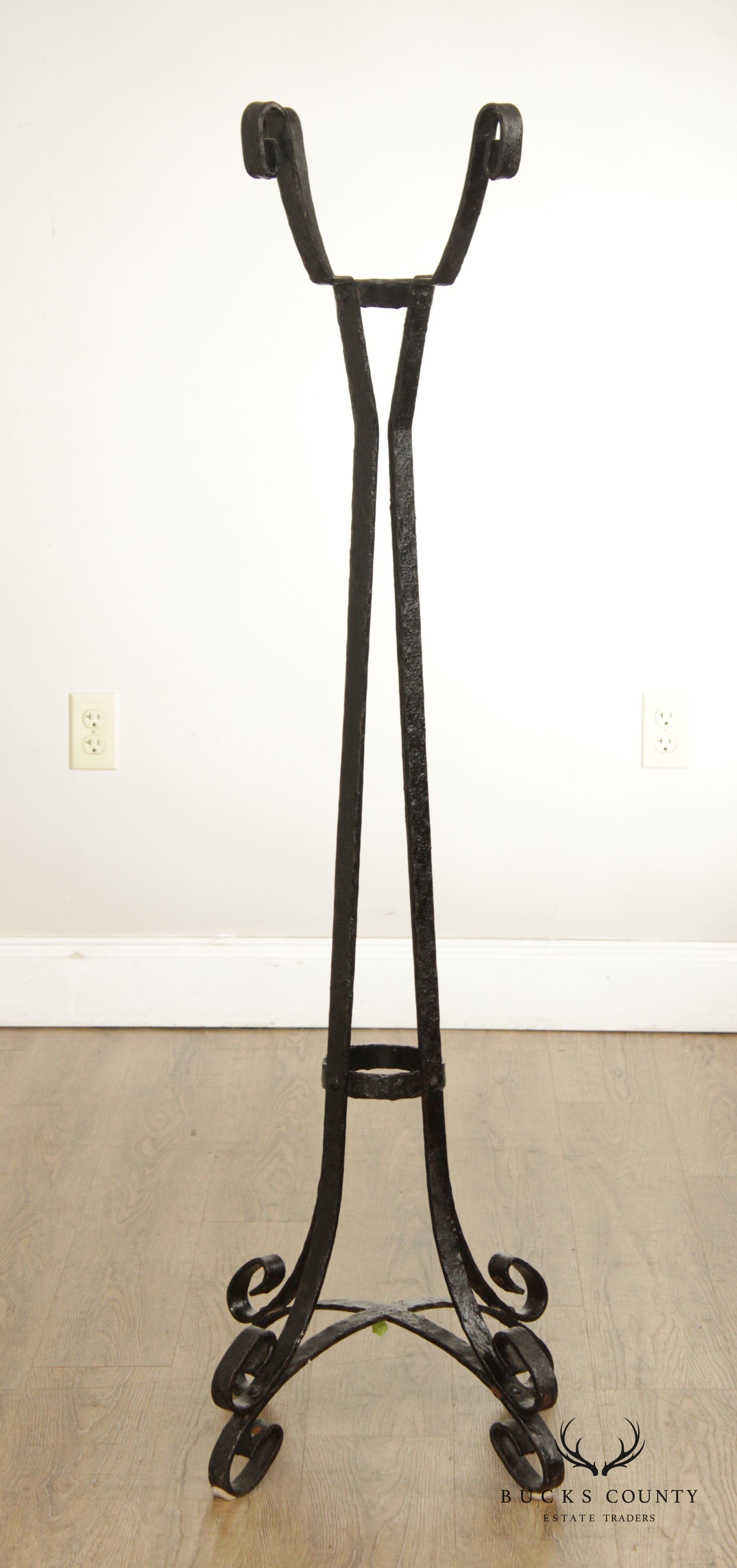 Arts & Crafts Style Hand Forged Wrought Iron Pair Plant Stands