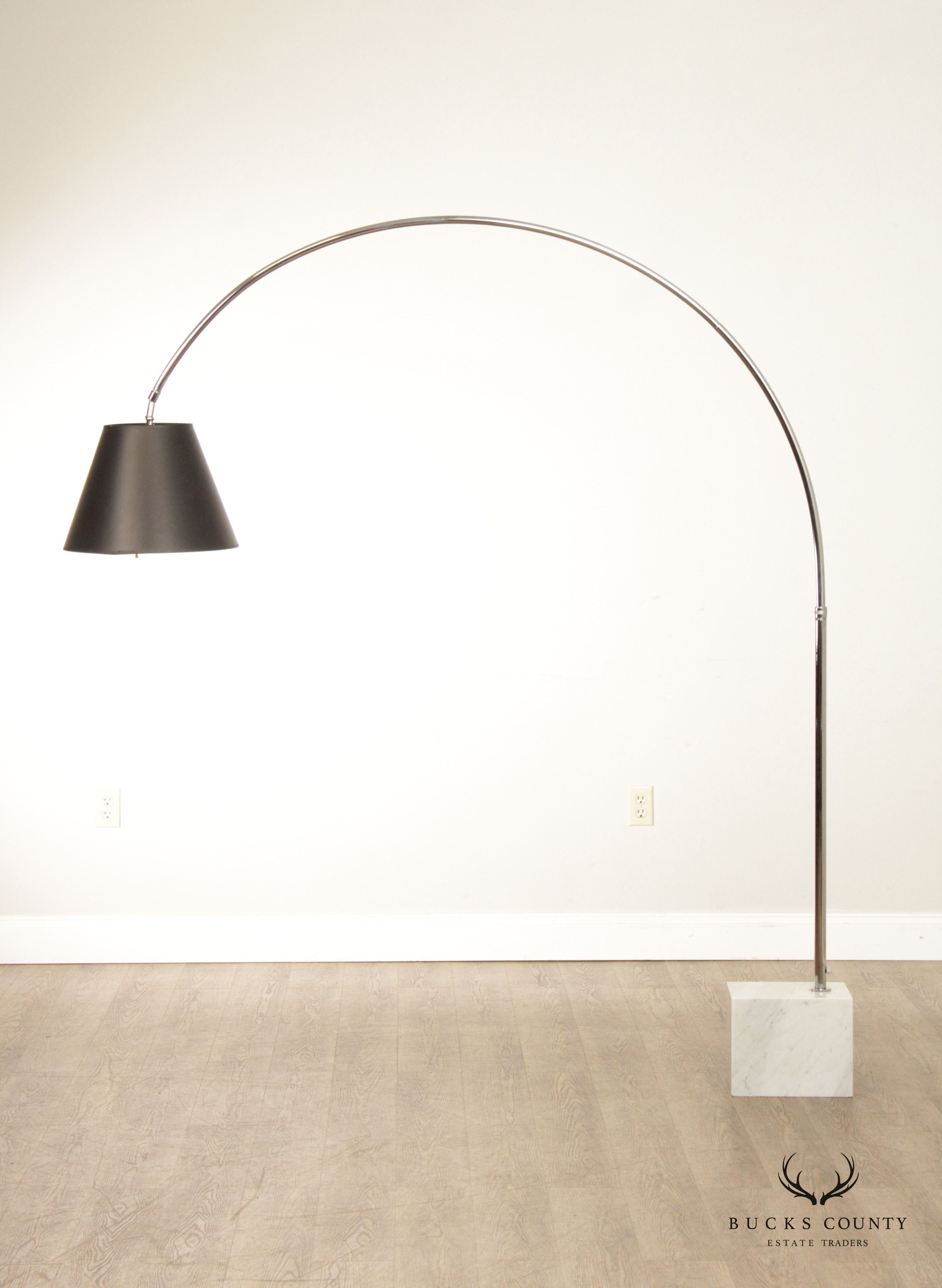 Mid Century Modern Style Marble and Chrome Arc Floor Lamp