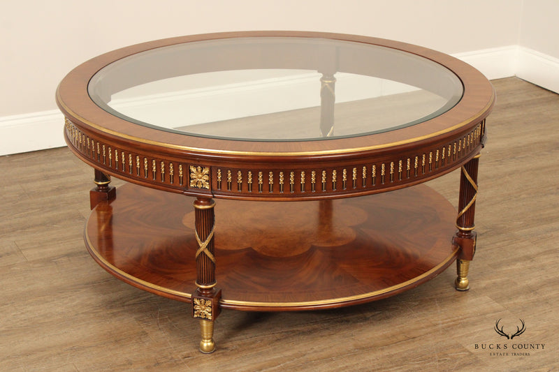 EJ Victor Regency Style Round Glass Top Mahogany Coffee Table