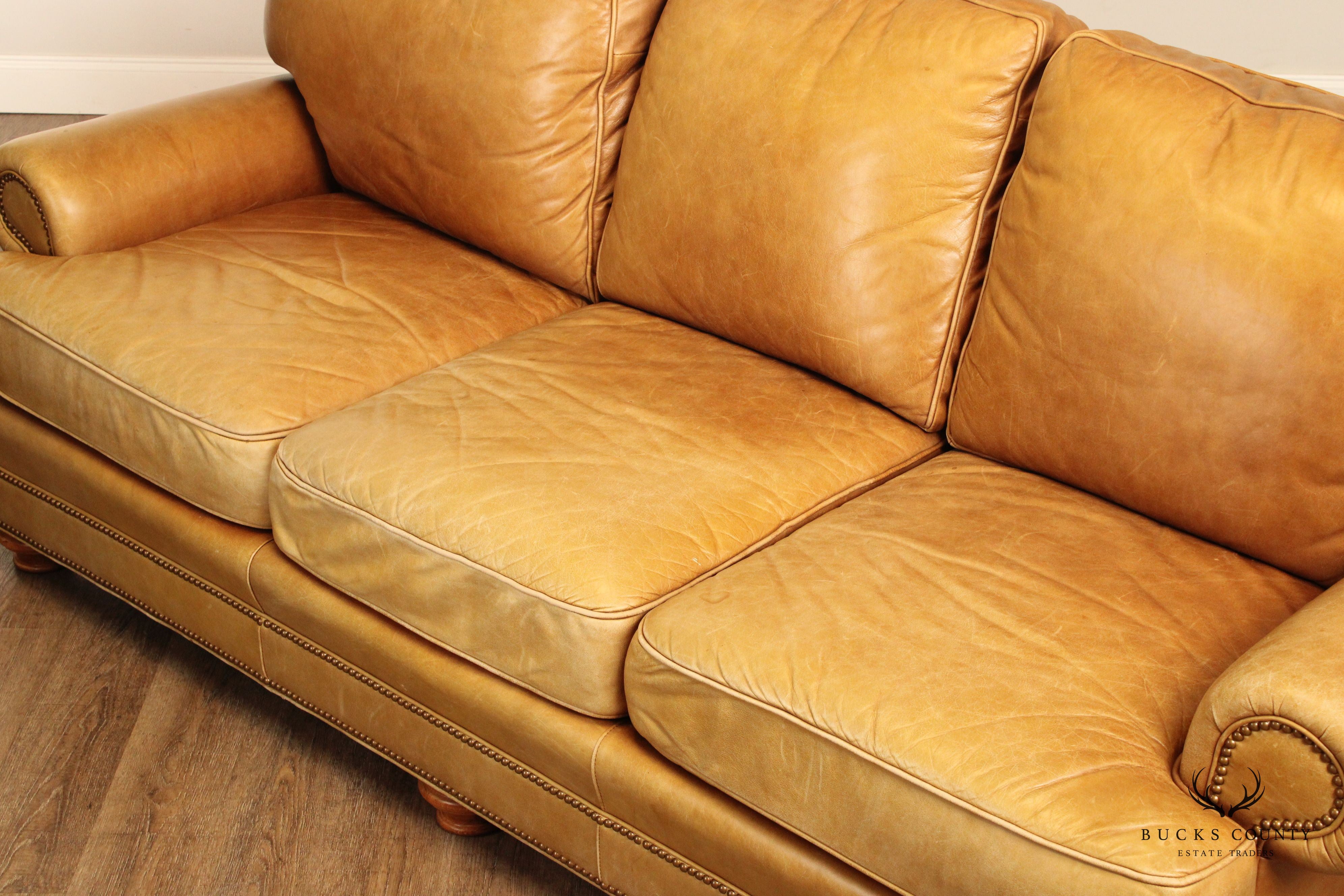 Leathercraft Traditional Tan Leather Upholstered Sofa