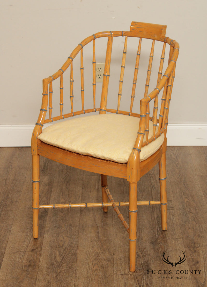 Regency Style Custom Quality Set of 4 Faux Bamboo Armchairs