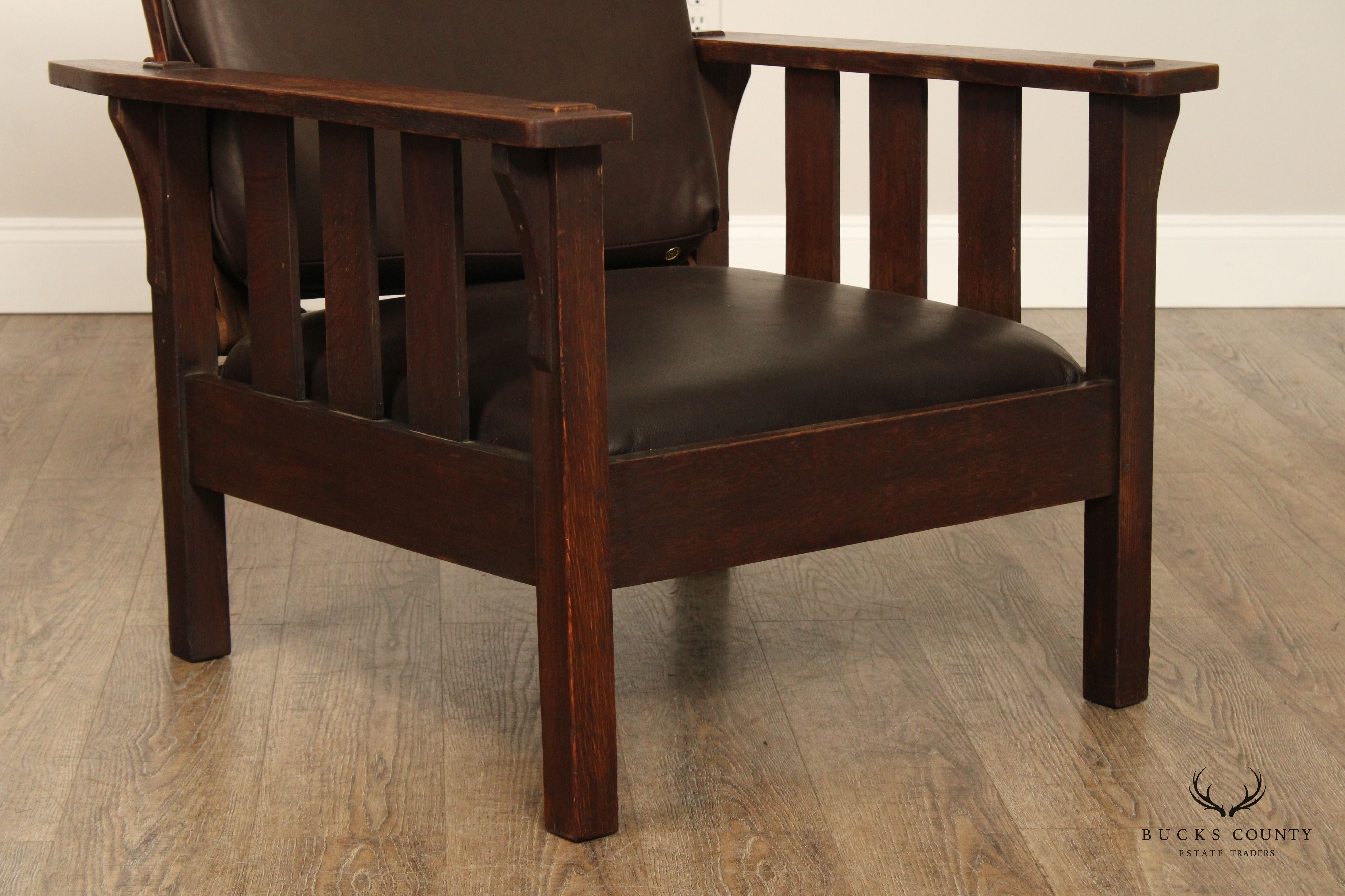 Antique Mission Oak and Leather Morris Chair