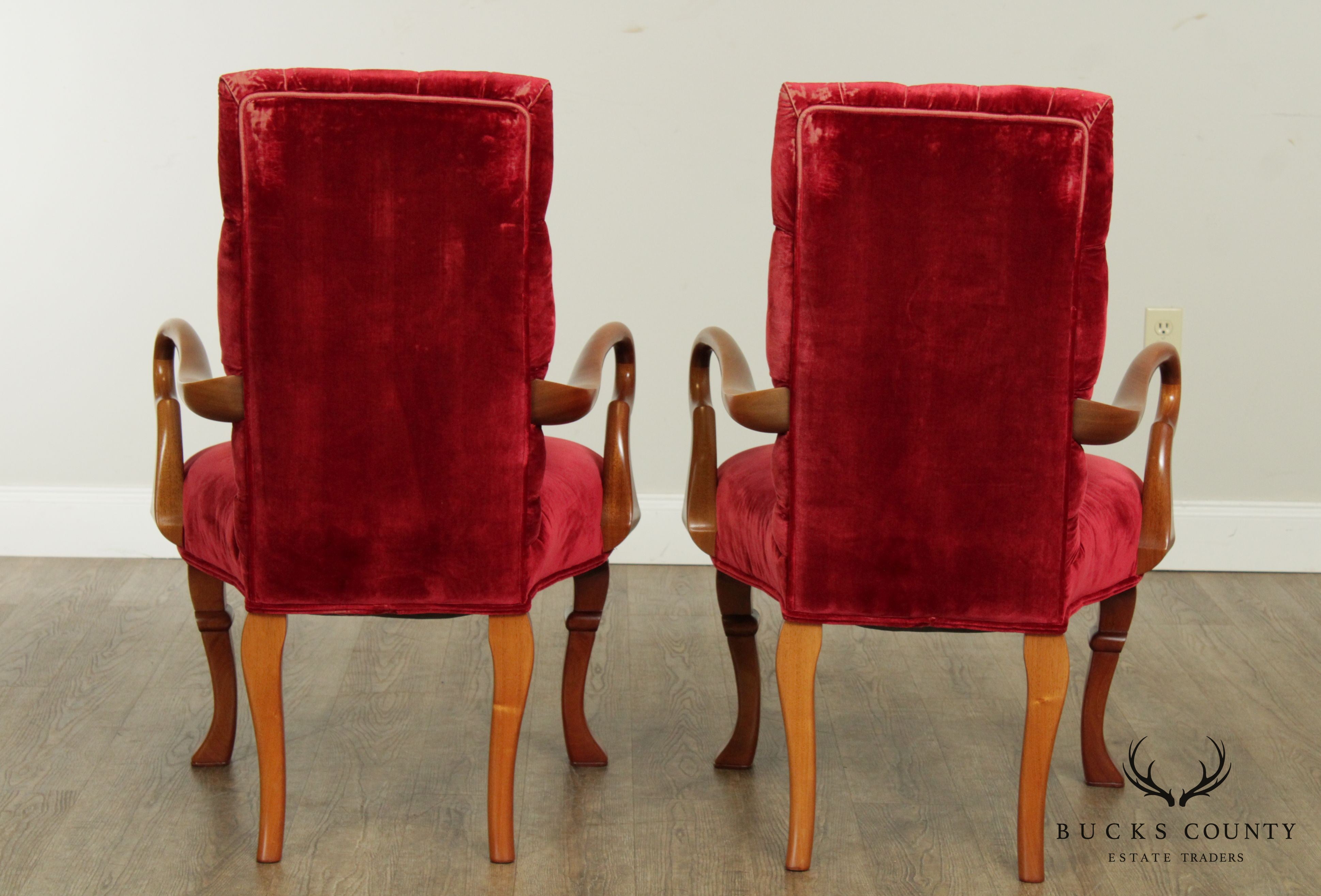 Vintage Pair Custom Quality Walnut Queen Anne Armchairs