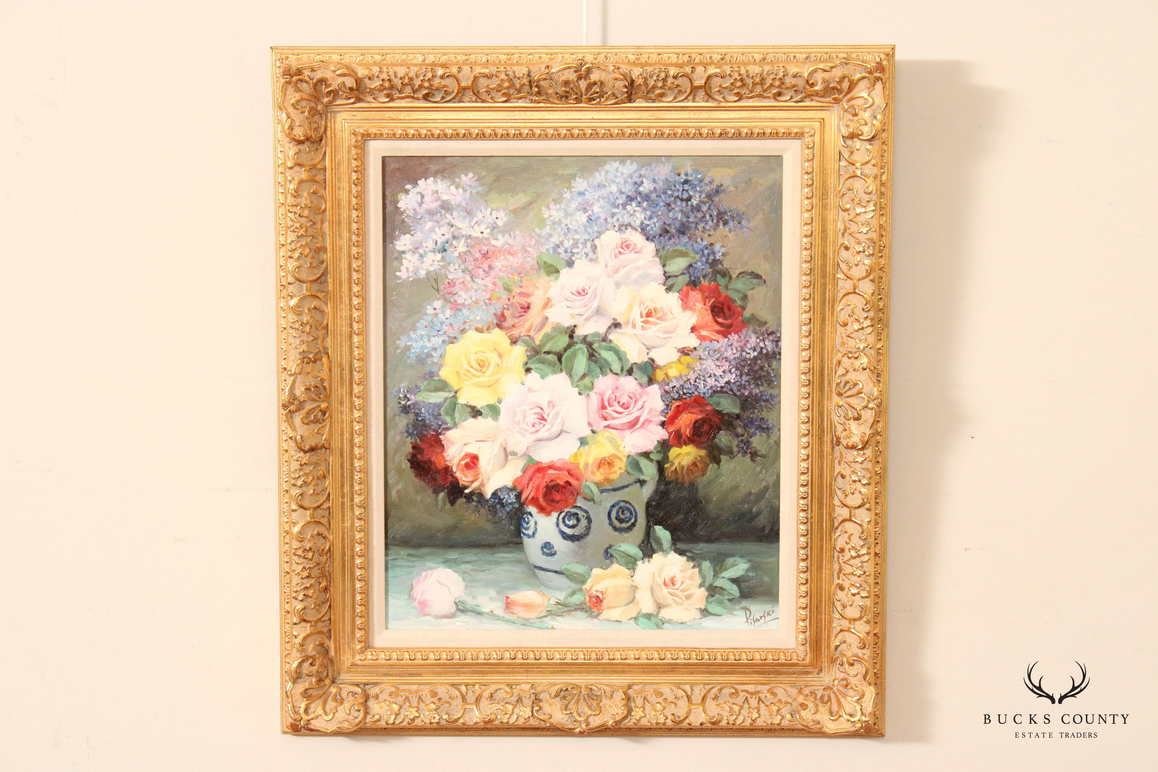 Floral Arrangement Still Life Oil Painting, Signed 'Pisarski'