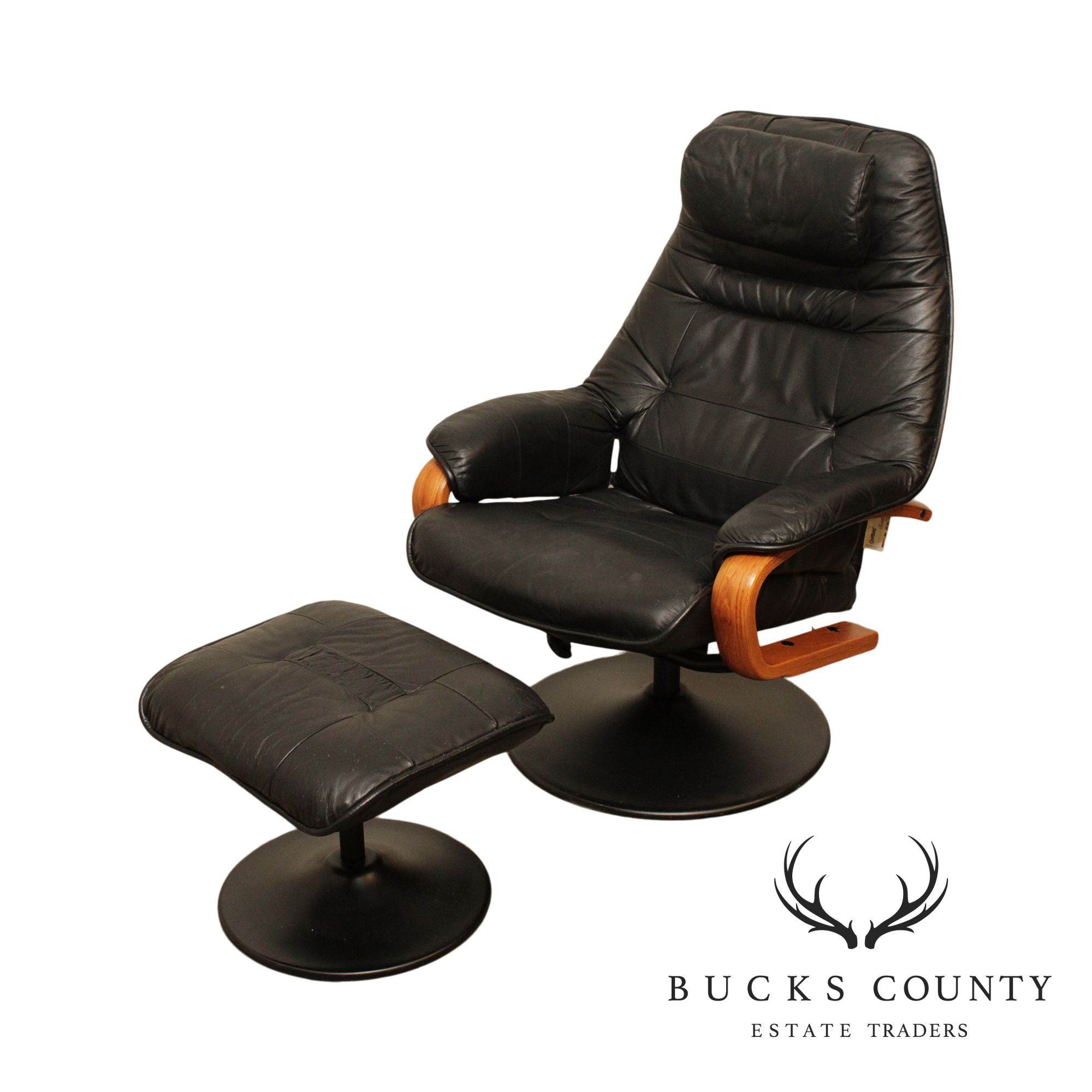 Chairworks Sabatinni Collection Black Leather Recliner Lounge Chair with Ottoman