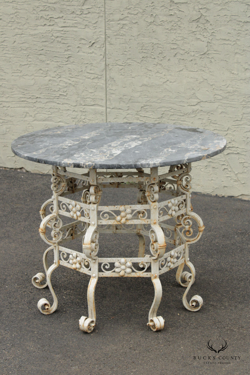 Vintage Victorian Style Round Marble Top Outdoor Garden Center Table