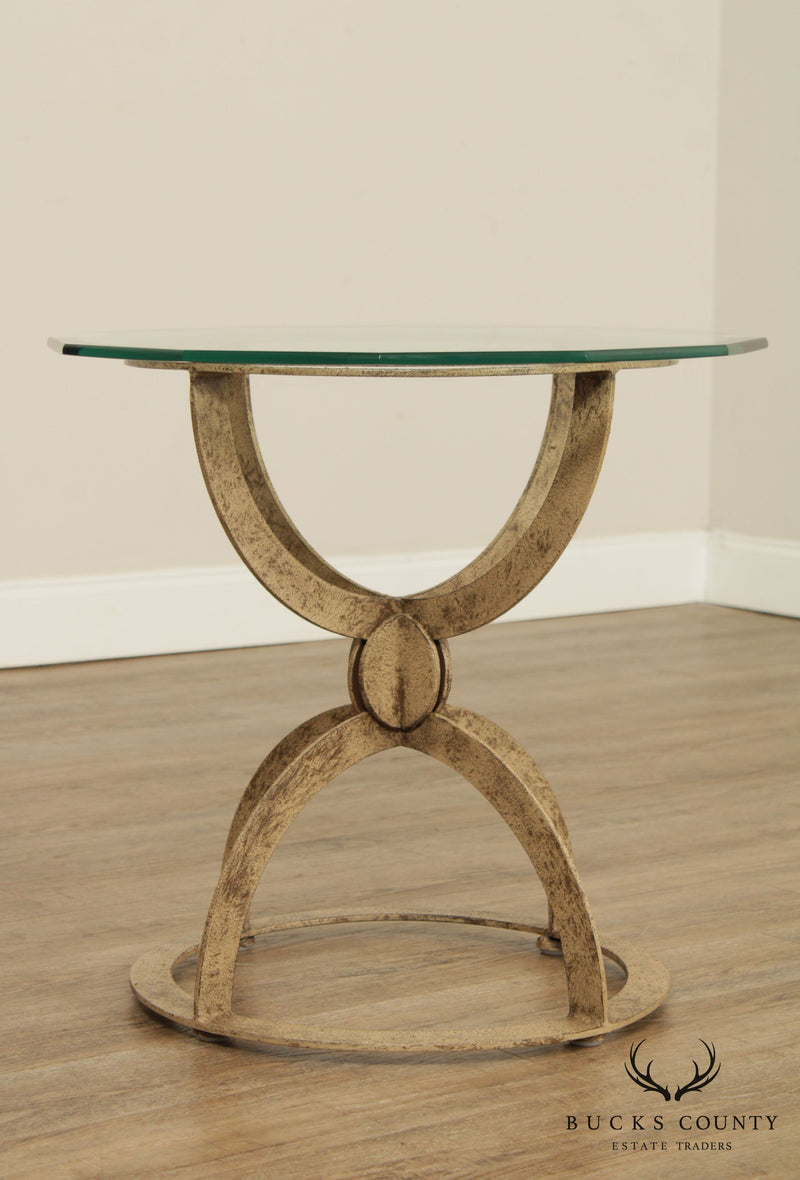 Postmodern Designer Painted Steel Glass Top Side Table