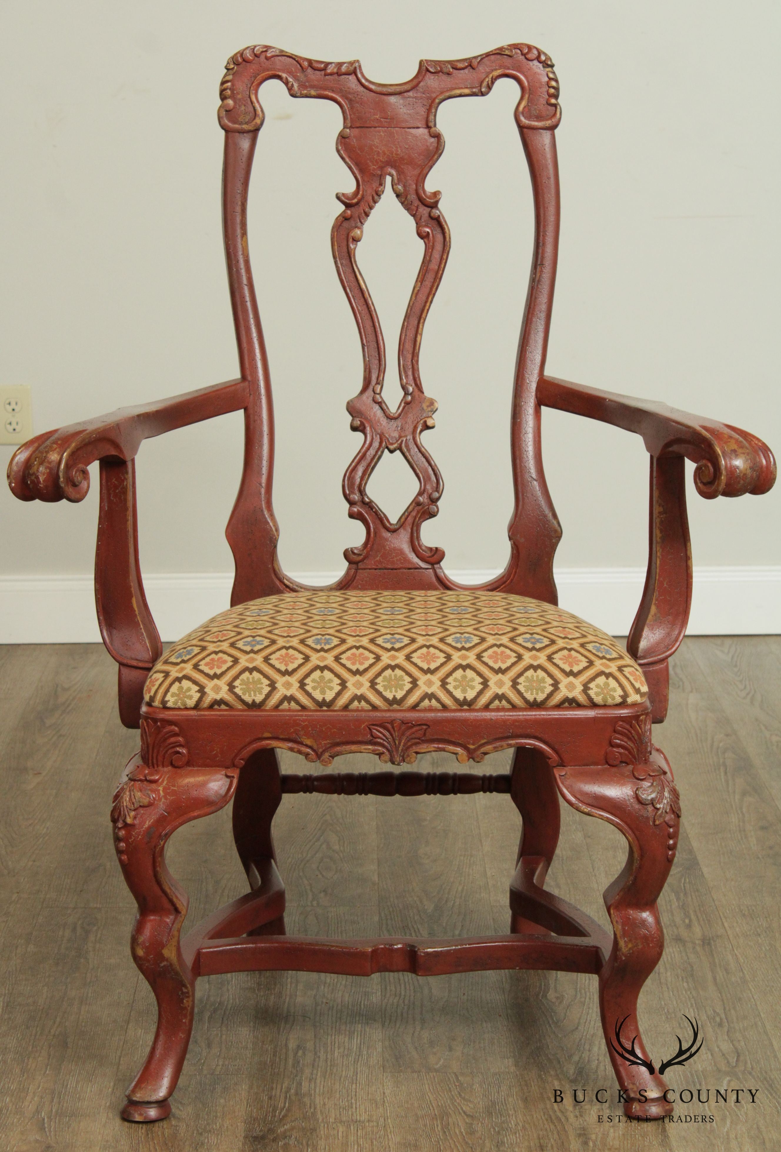 Habersham Red Painted Georgian Style Armchair