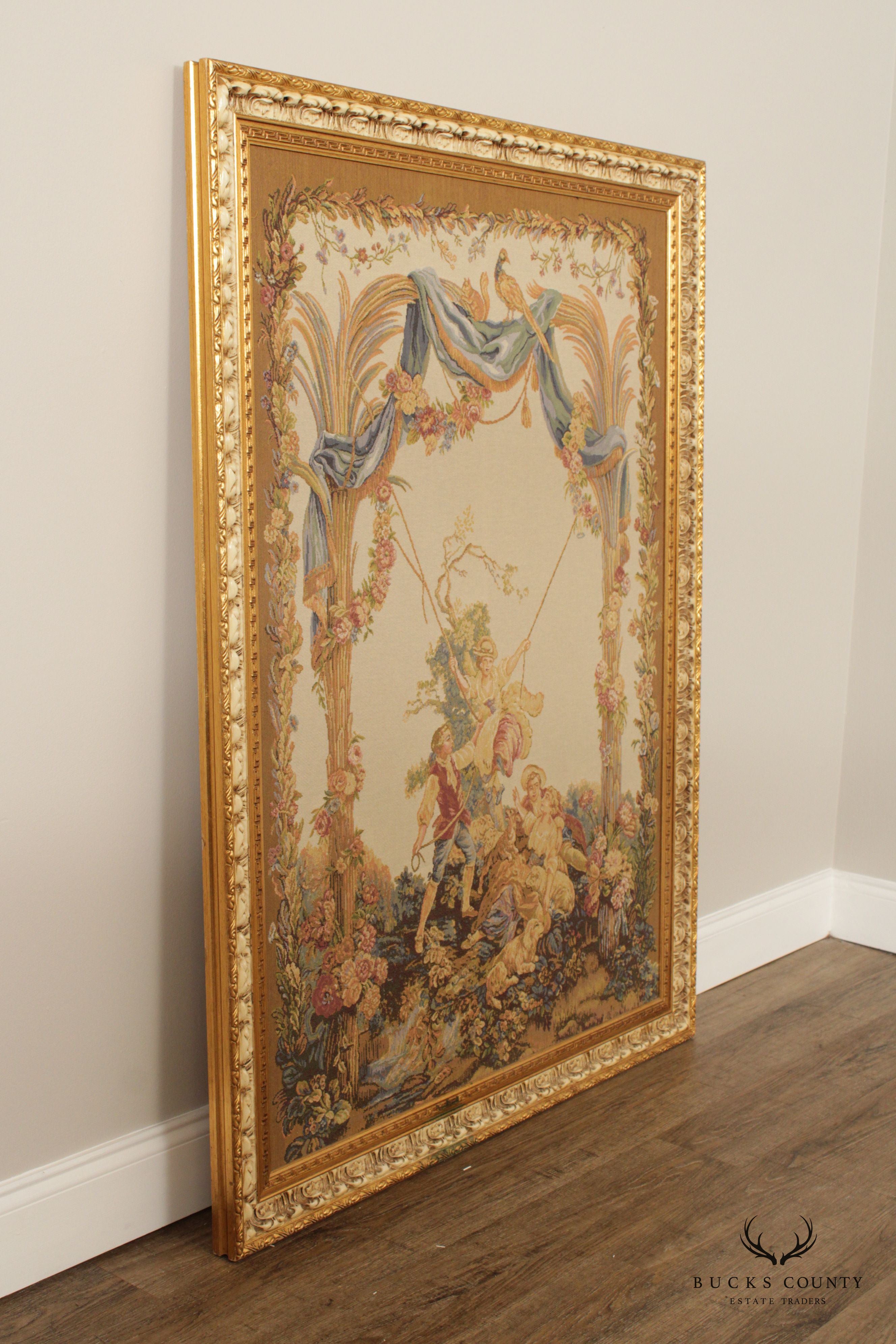 French Rococo Style Large Tapestry, Custom Framed