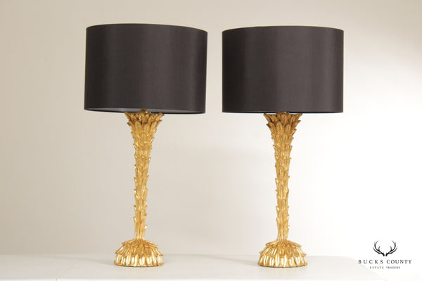 Hollywood Regency Style Pair of Gold Leaf Table Lamps