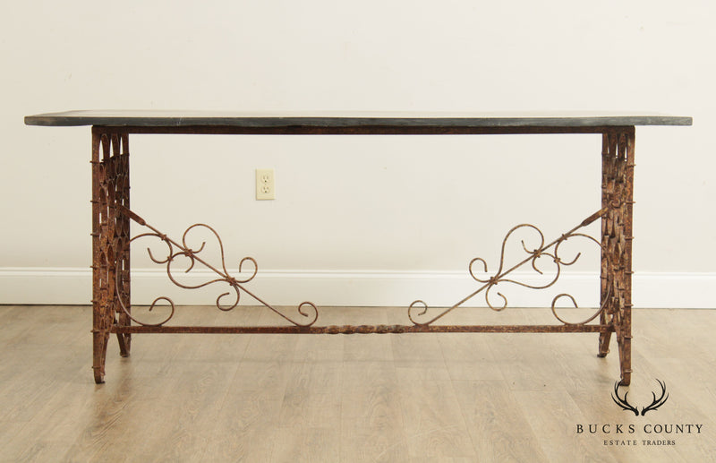 Wrought Iron Vintage Large Slate Top Garden Console Table