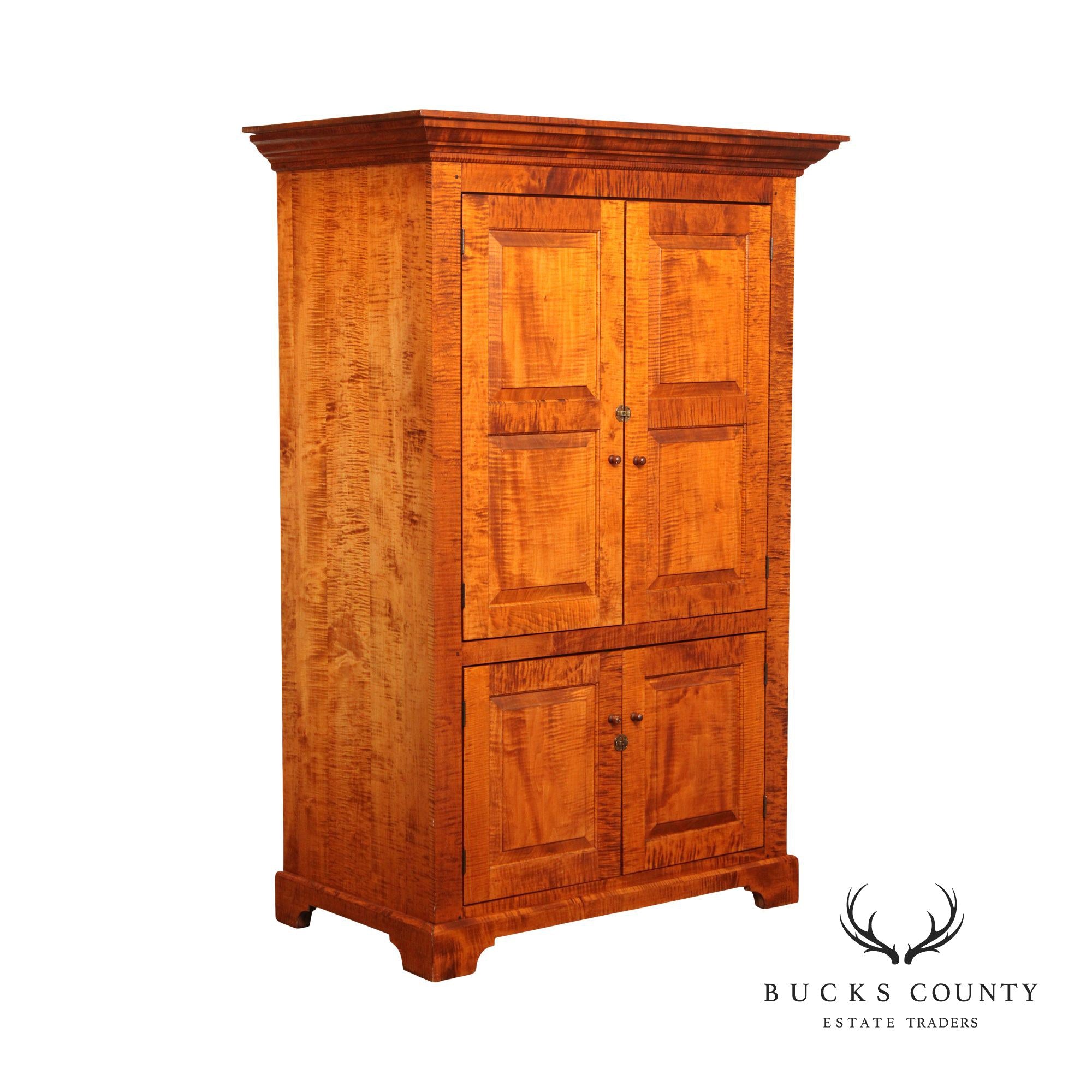 JL Treharn Chippendale Style Tiger Maple Armoire