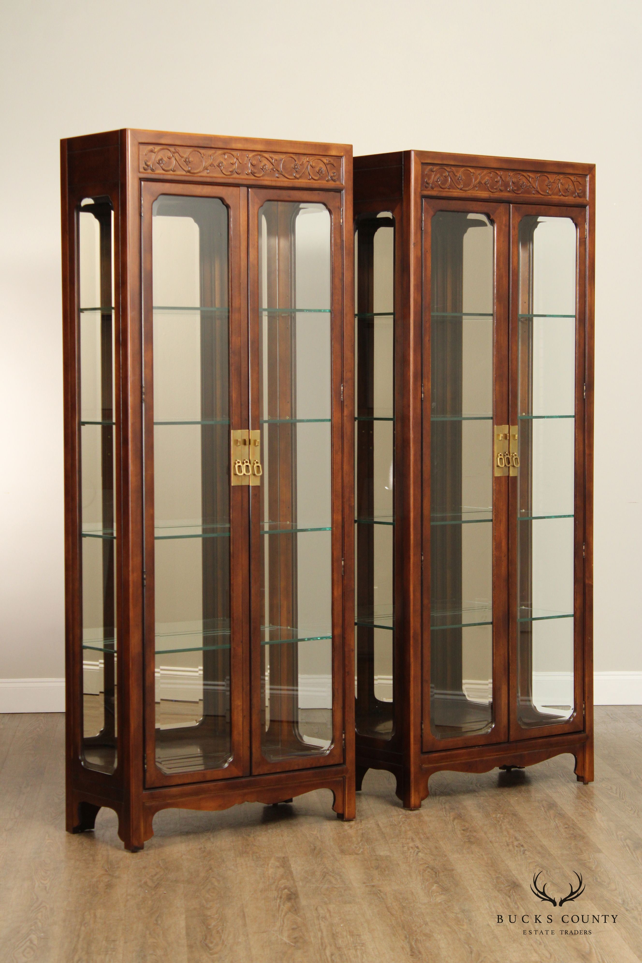 Henredon Asian Inspired Pair of Curio Display Cabinets