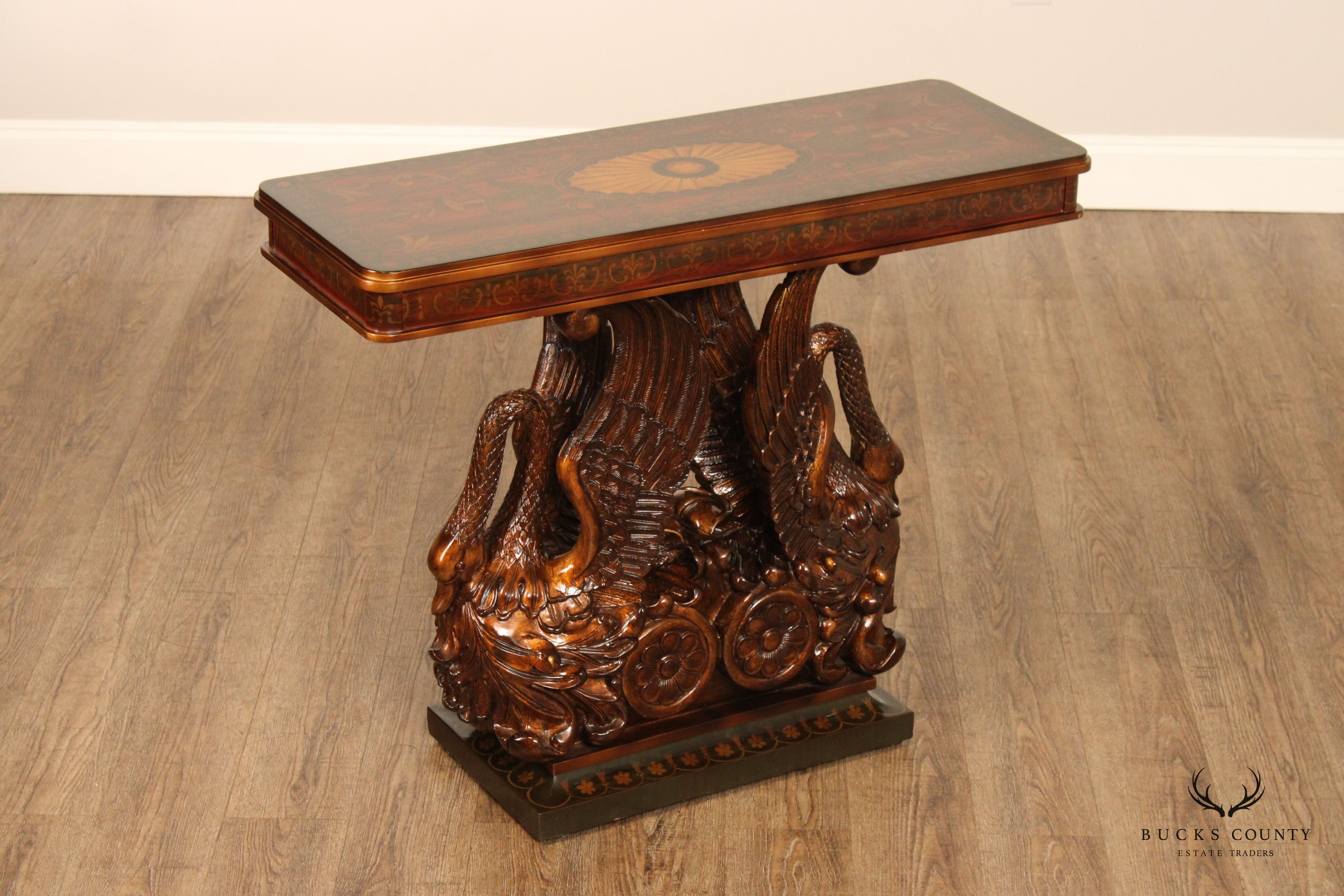 Classical Empire Style Parcel-Gilt Swan Carved Console Table