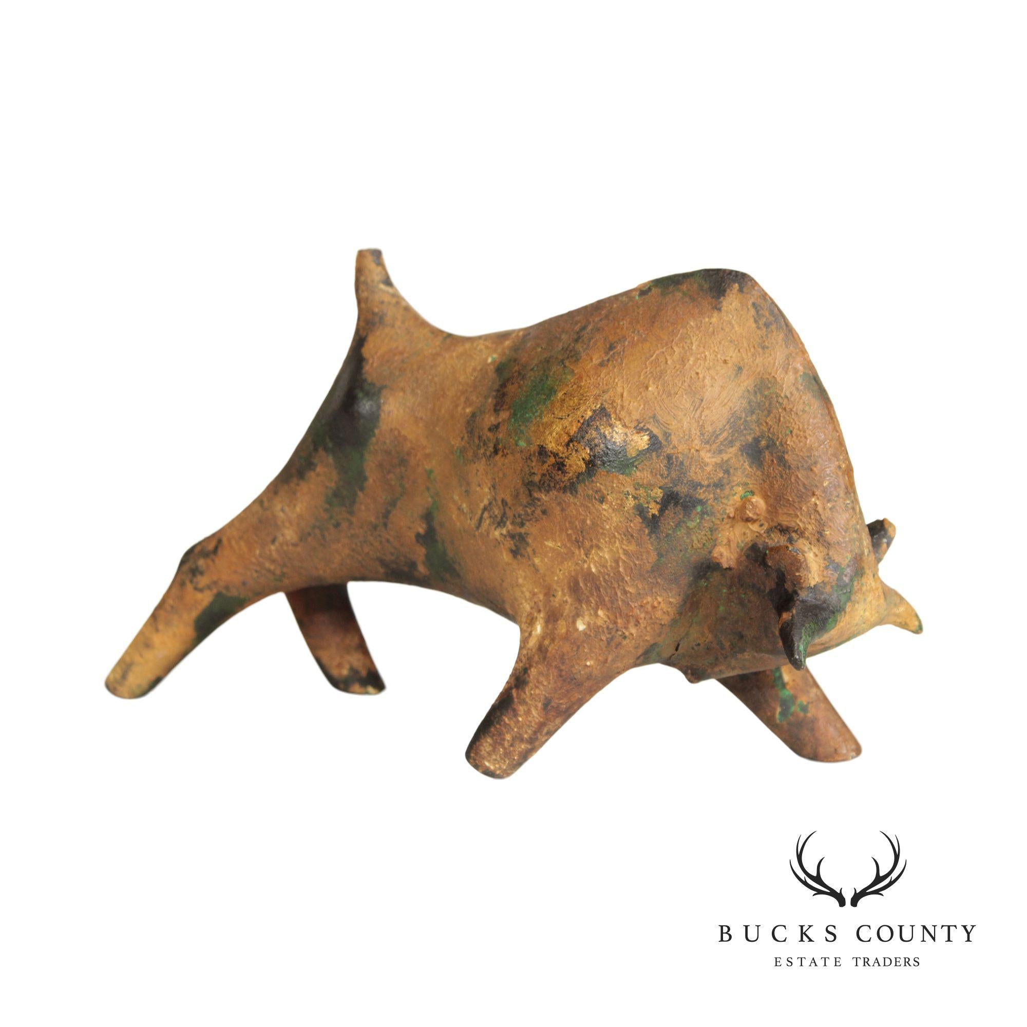 Mid Century Modern Cast Iron Bull Sculpture