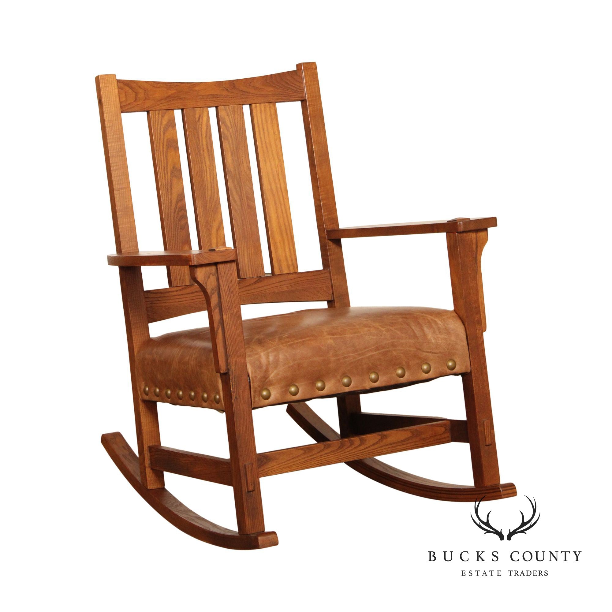 Sam Moore Mission Style Oak And Leather Rocker