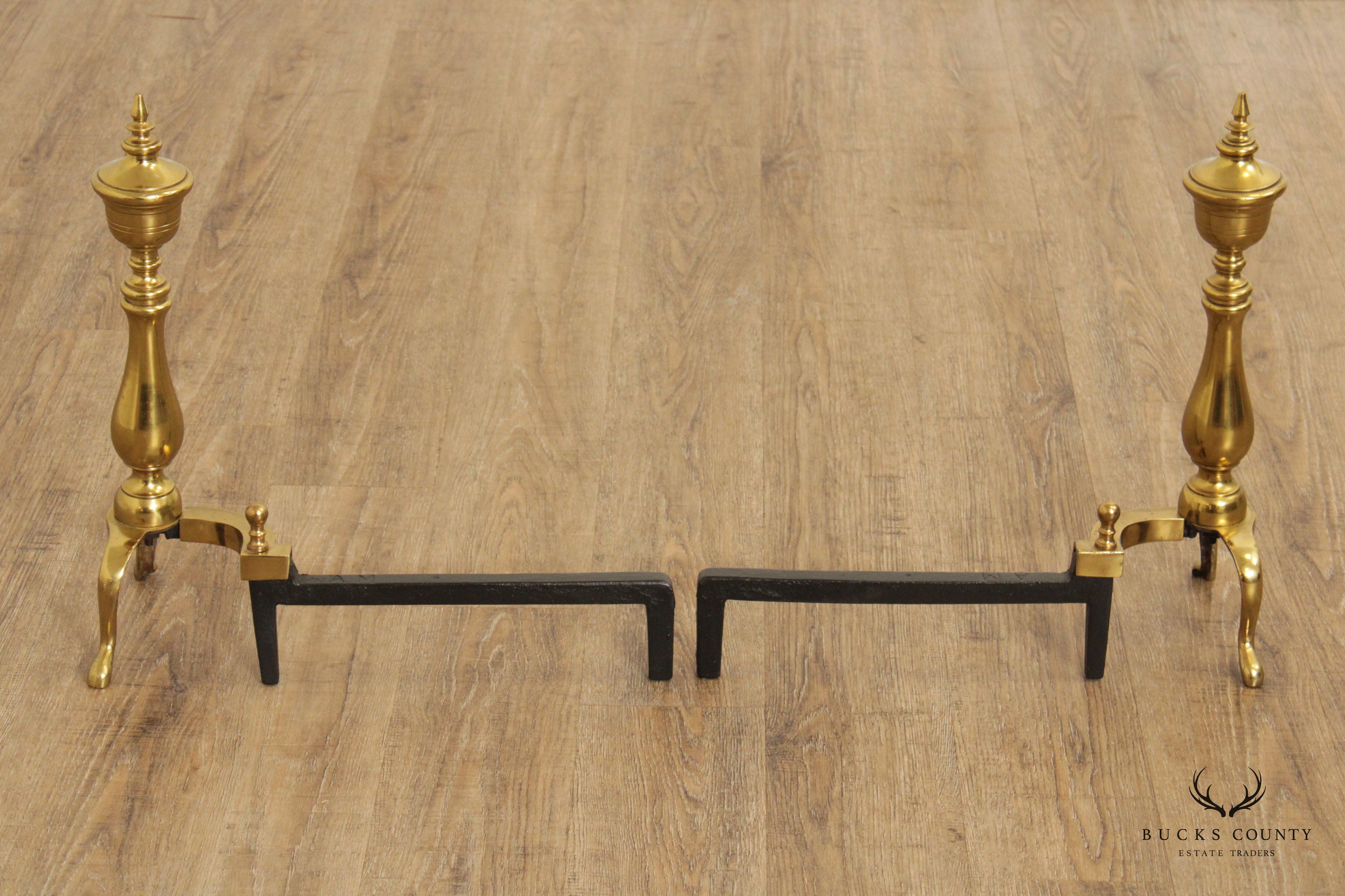 Federal Style Pair of Brass Andirons