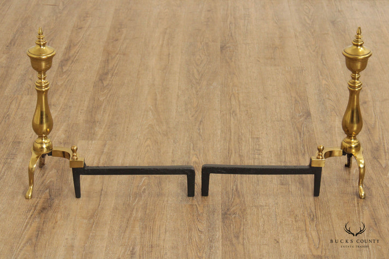 Federal Style Pair of Brass Andirons