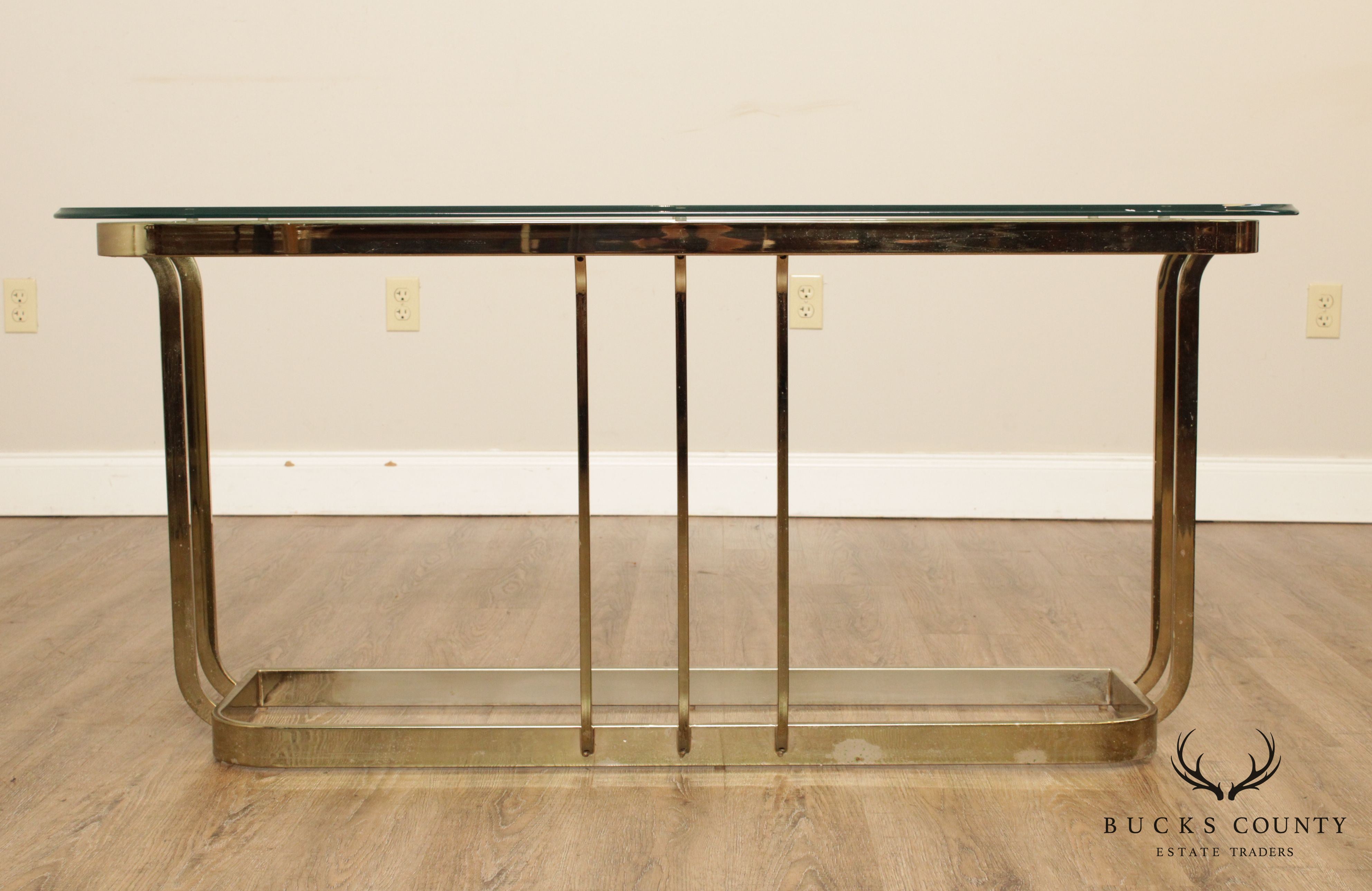 Postmodern Brass & Glass Console Table