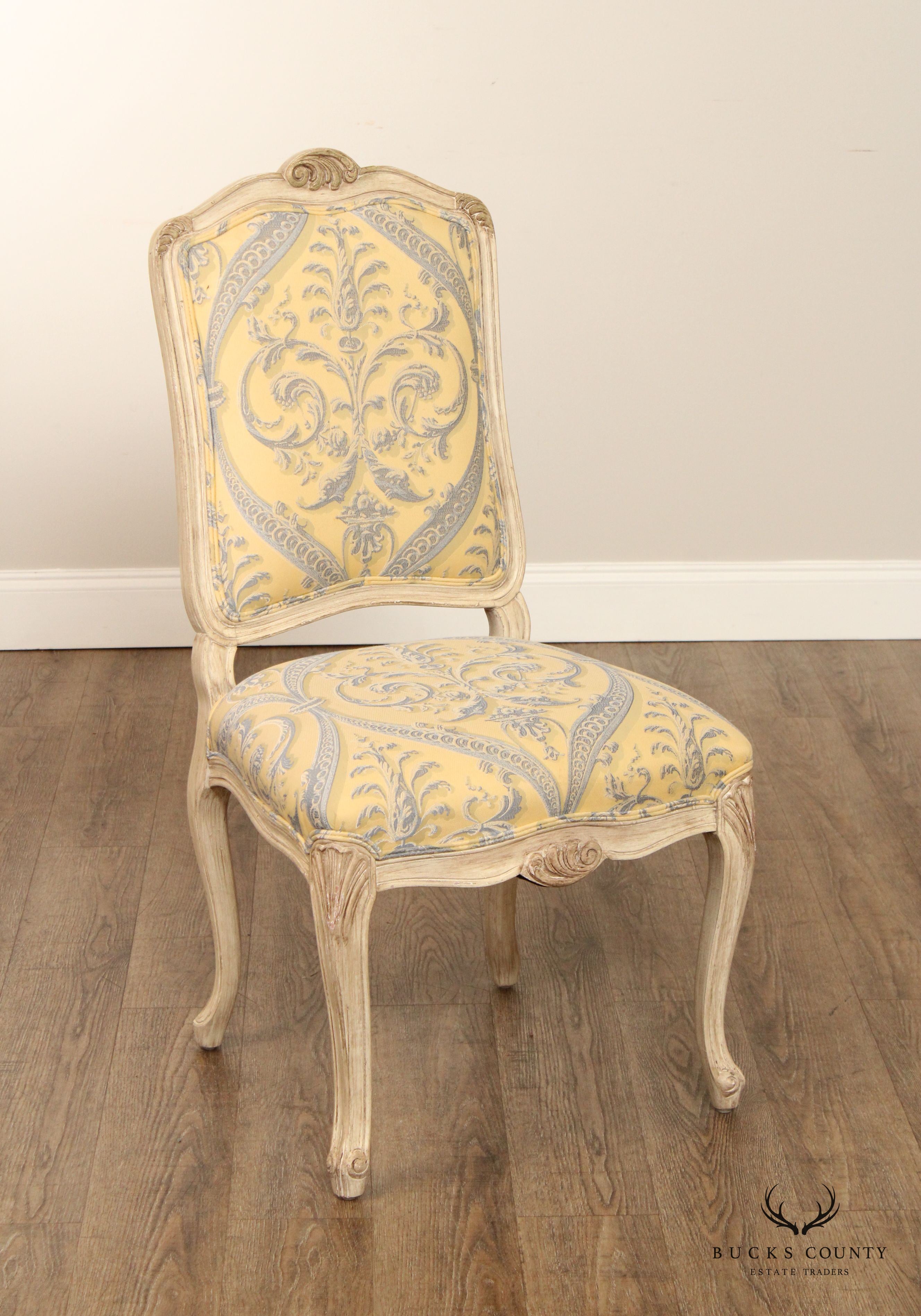 French Louis XV Style Set of Six Distress Painted Dining Chairs