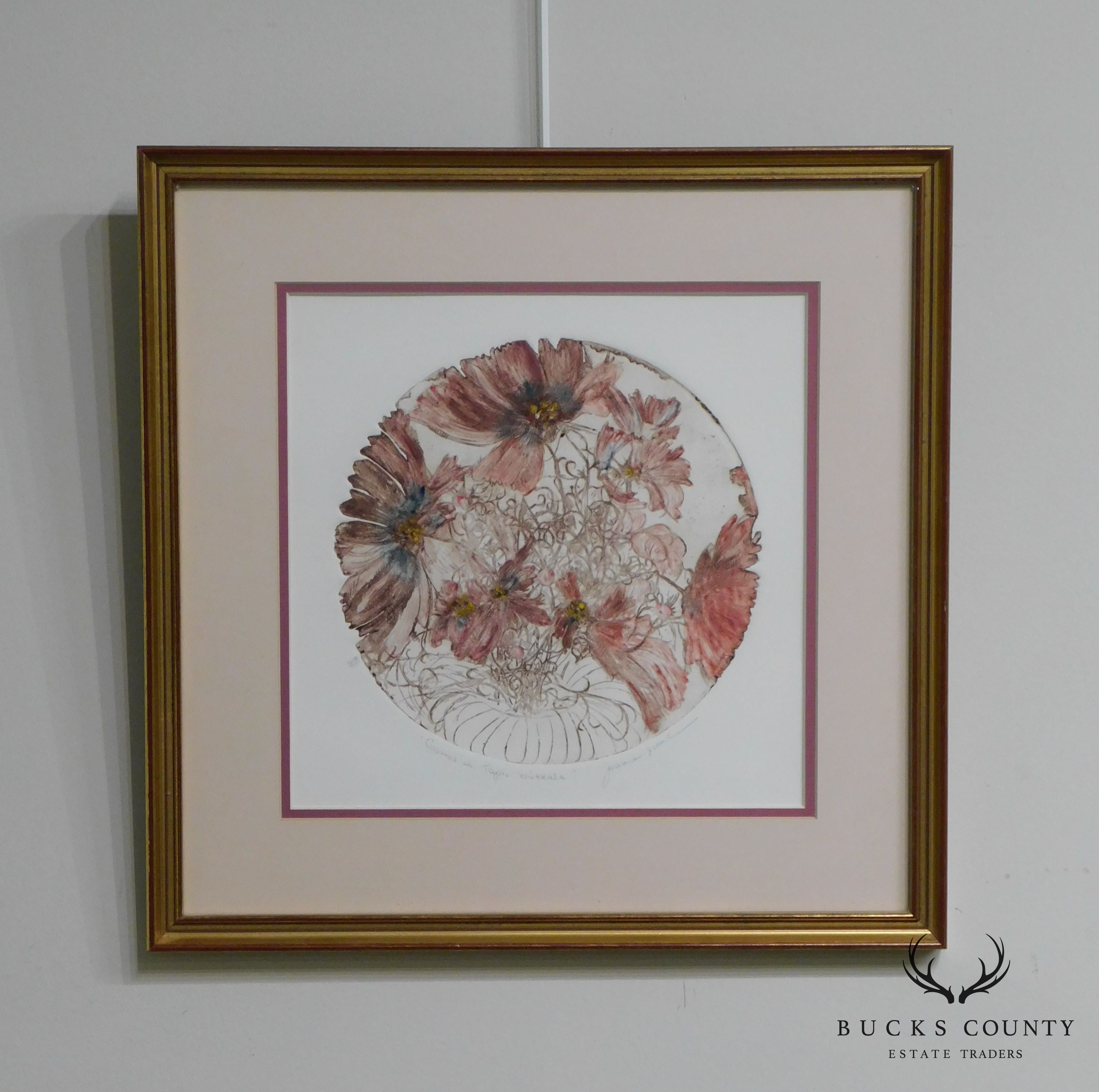 Framed, Hand-Colored Limited Edition Etching by Joanne Isaacs "Cosmos in Tapio Wirkkala"